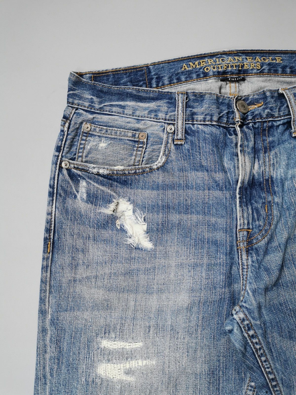 American Eagle Outfitters American Eagle Slim Straight Patchwork Distressed Jeans Size US 34 / EU 50 - 4 Thumbnail