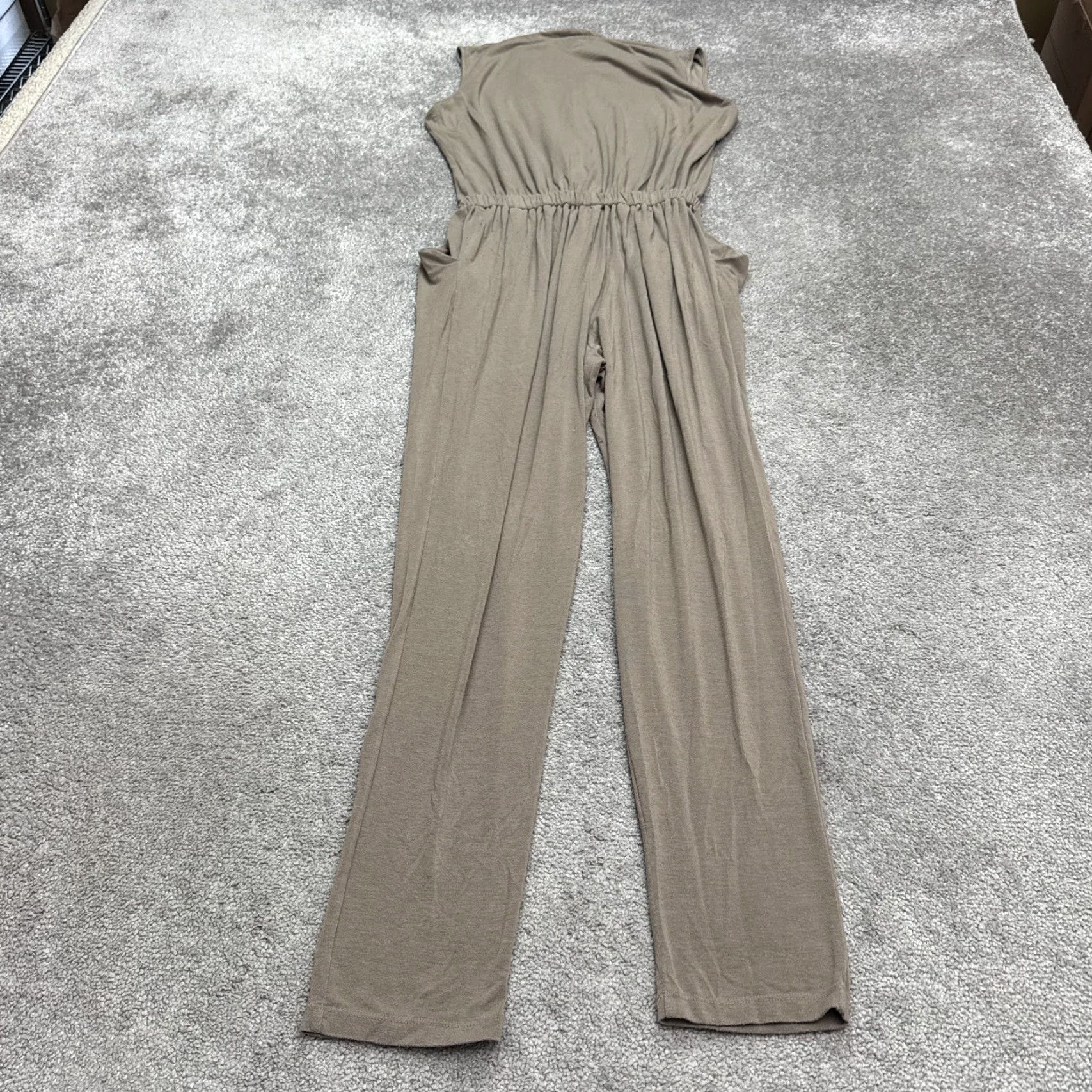 Vintage SEN One-Piece Jumpsuit Womens M Taupe Brown V-Neck Sleeveless Stretch Casual Size 32" / US 10 / IT 46 - 2 Thumbnail