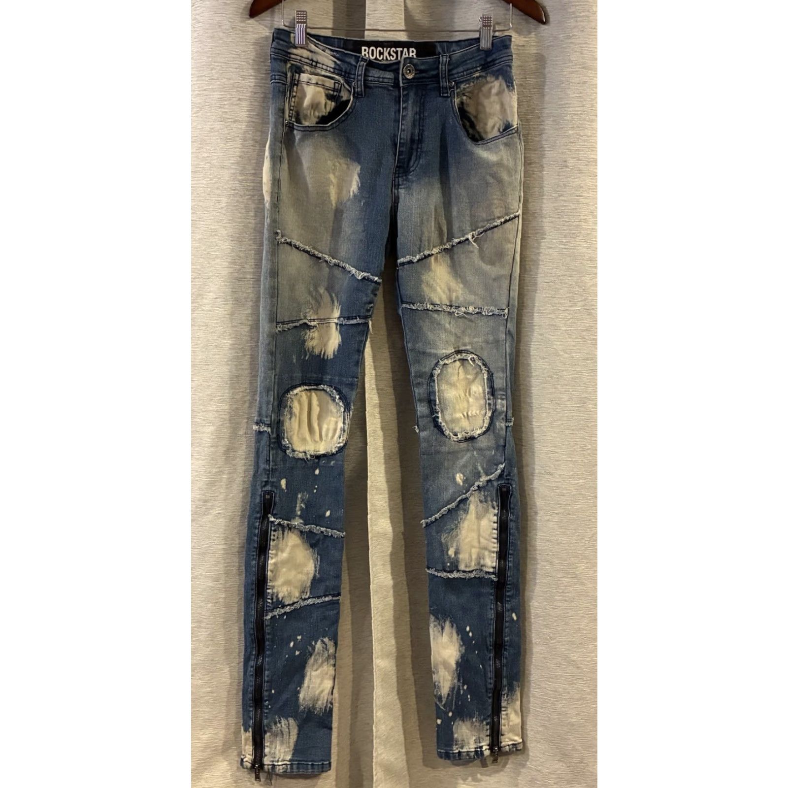 Vintage Rockstar Original Light Blue Distressed Patchwork Denim Jeans Slim 28 Men Jeans Size US 28 / EU 44 - 2 Thumbnail