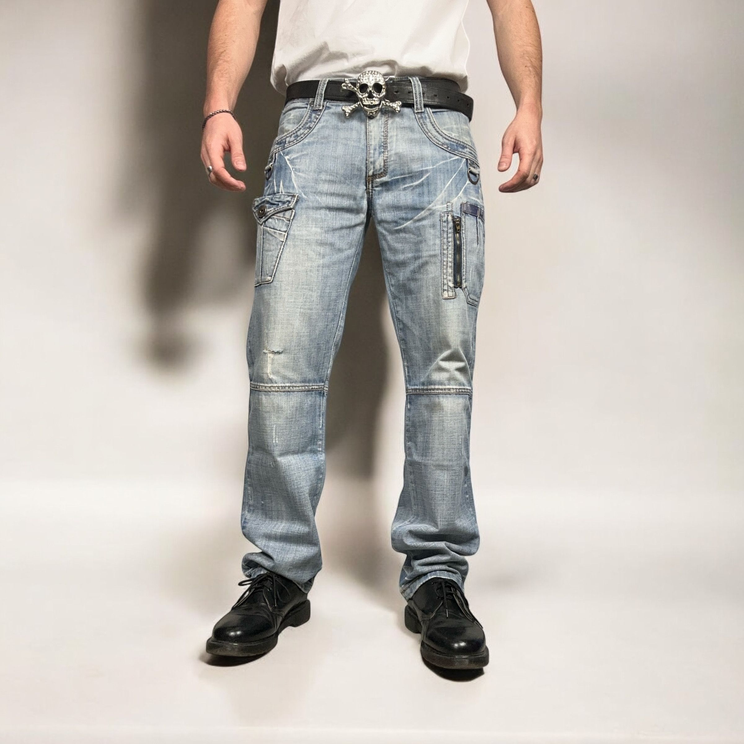 Japanese Brand × Vintage Vintage y2k Utility Cargo Acid Blue Washed Denim Pants Jeans Size US 34 / EU 50 - 5 Thumbnail
