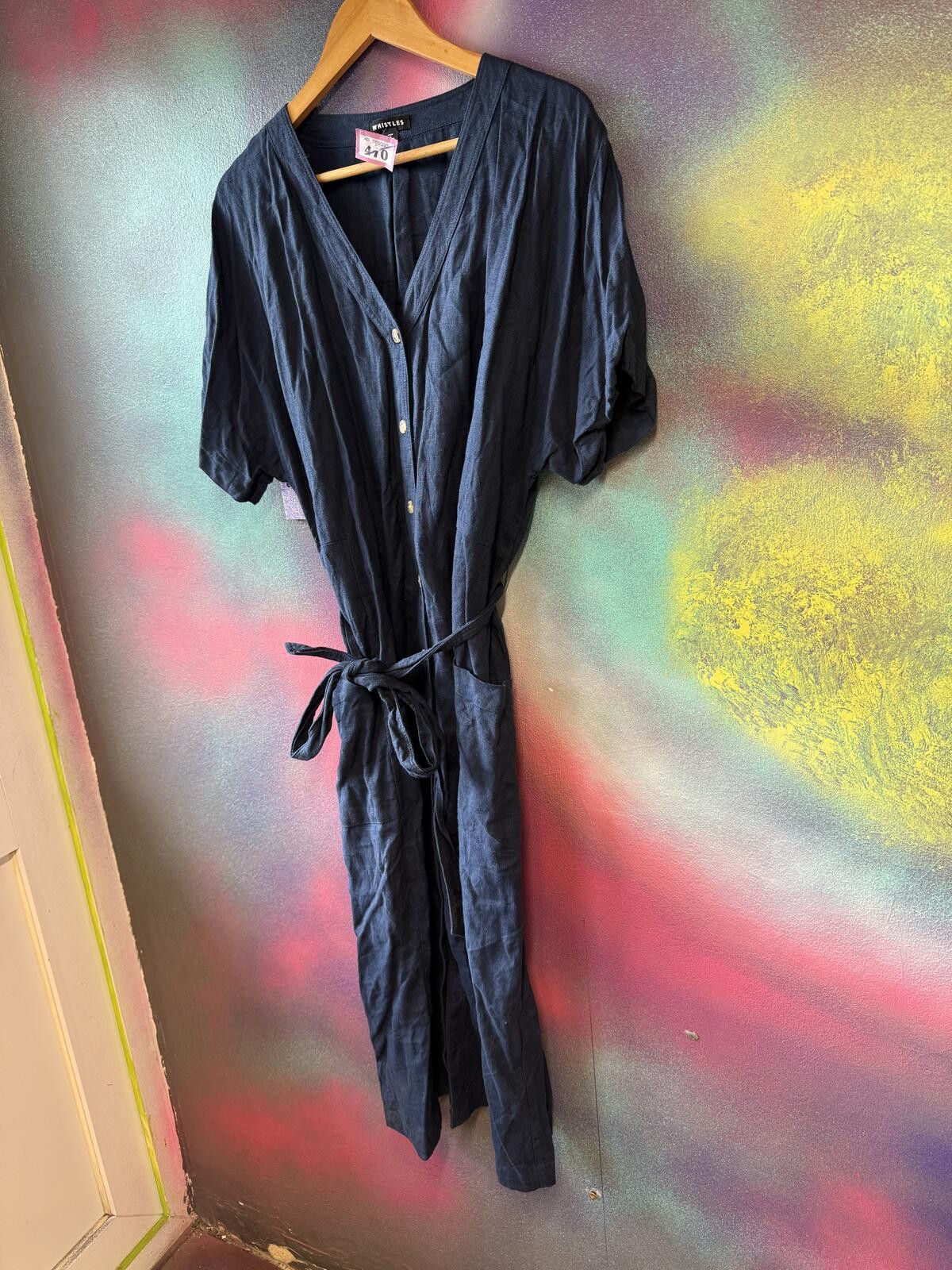 Other Whistles Navy Linen Belted Midi Dress SizeUK 16 Size XL / US 12-14 / IT 48-50 - 4 Thumbnail