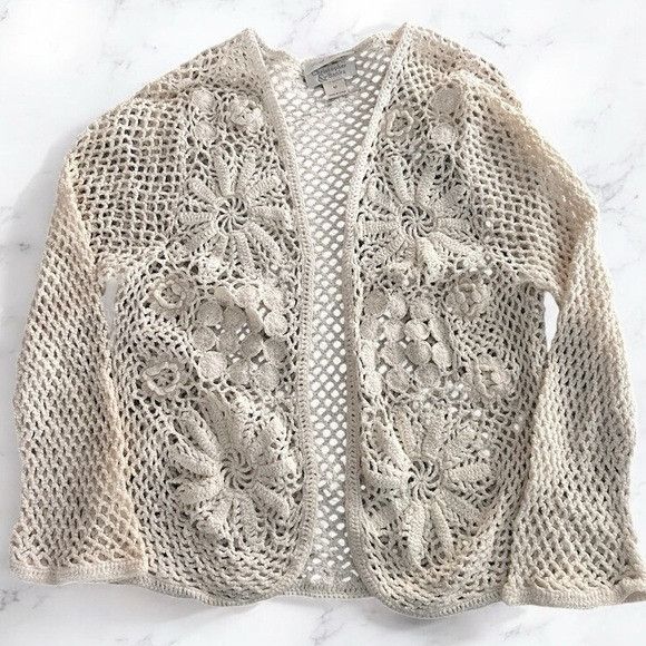 Other Vintage Christopher & Banks Cream Crochet Knit Cardigan Size M / US 6-8 / IT 42-44 - 1 Thumbnail