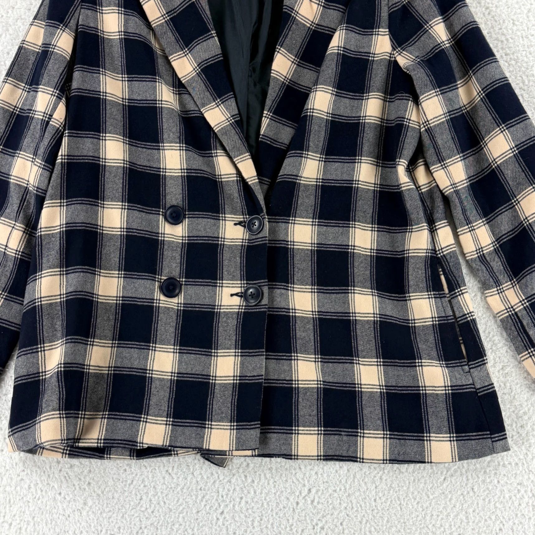 Rolla's Rolla's Check Slouch Blazer Womens Medium Blue Cream Long Sleeve Button Front Blazer Size M / US 6-8 / IT 42-44 - 4 Thumbnail