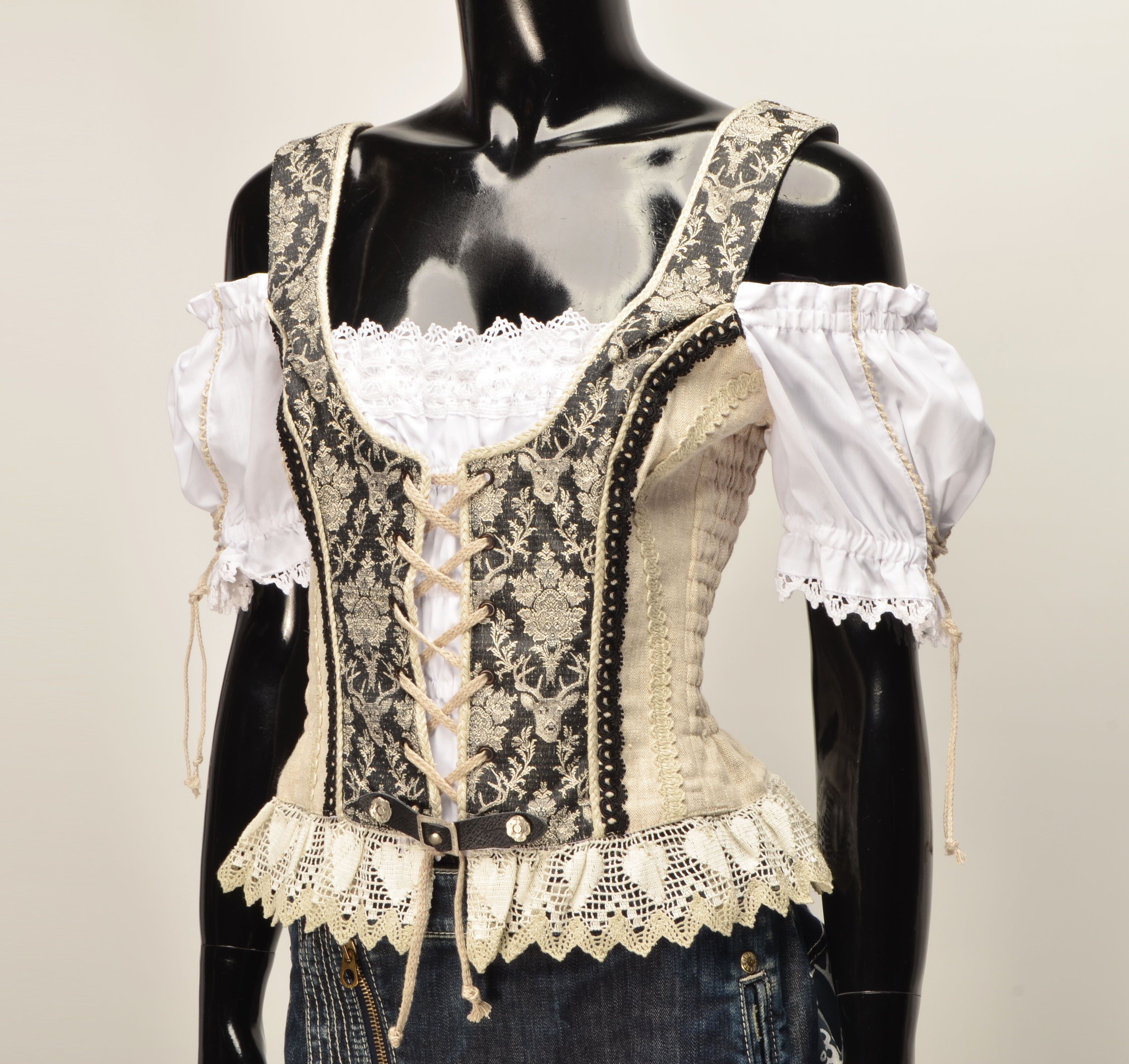 Vintage Vintage Country Line Cottage Bondage Linen Dirndl Corset Size M / US 6-8 / IT 42-44 - 1 Thumbnail