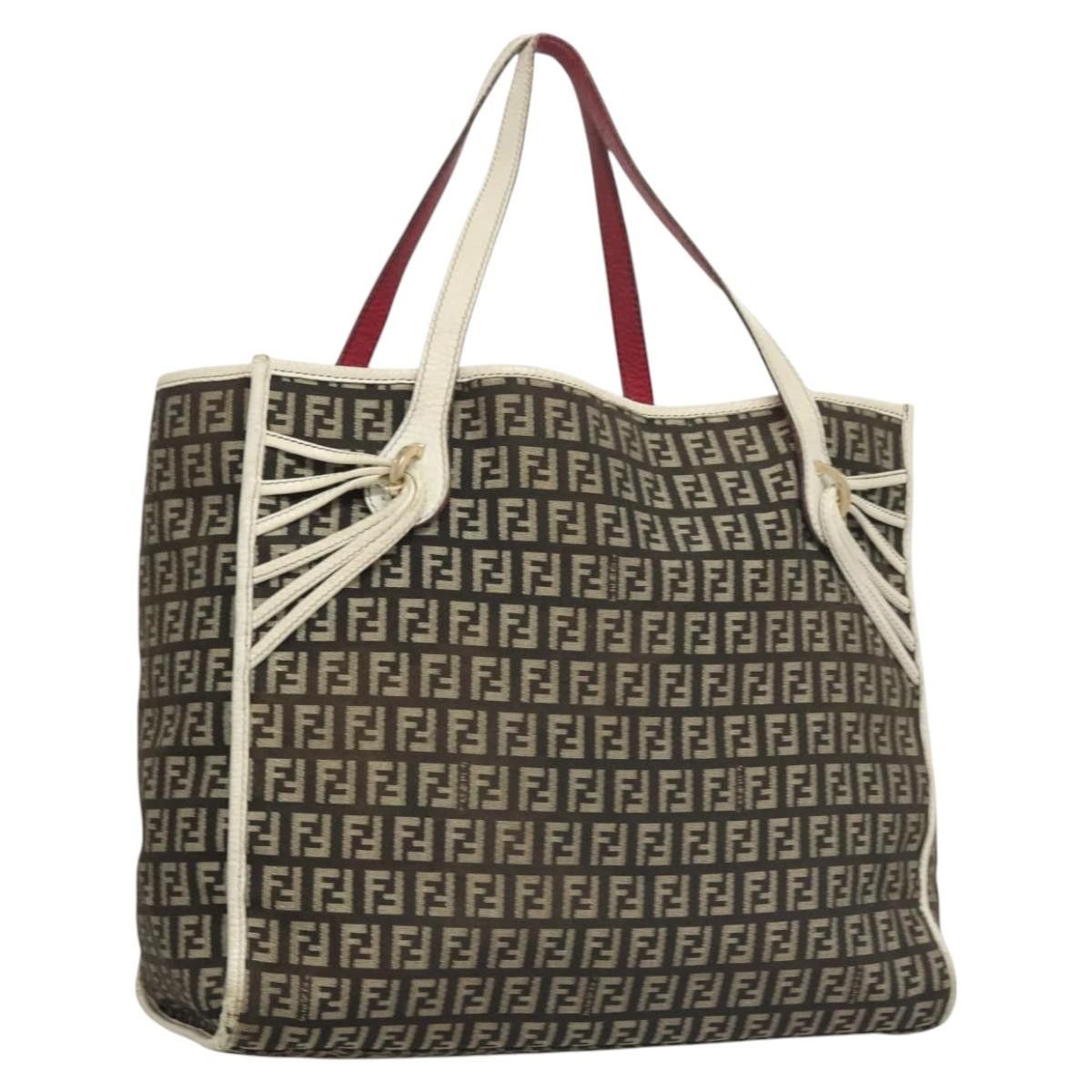 Fendi Zucchino Canvas Tote Bag Black Gold Auth 118016, Women's