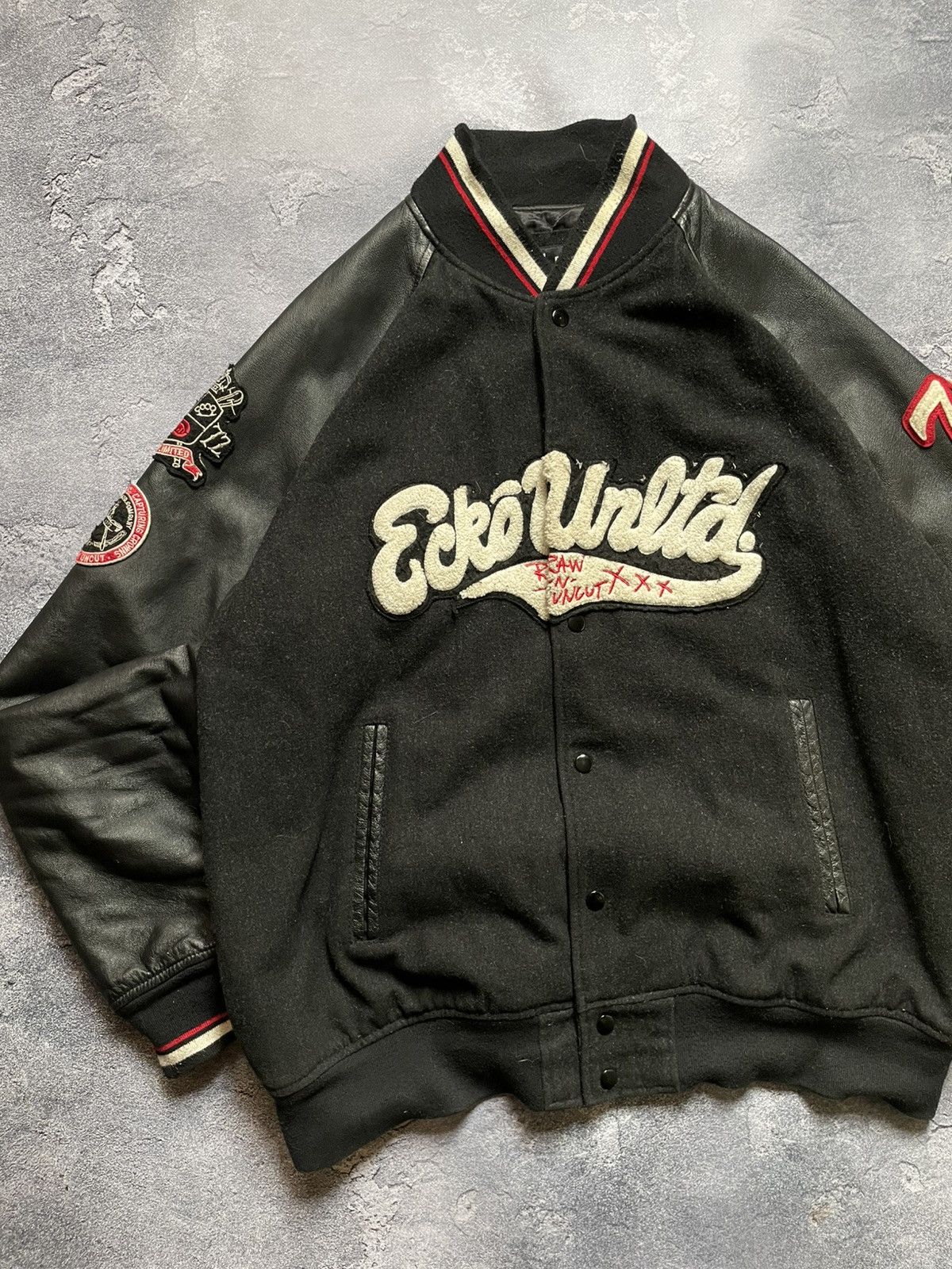 Ecko Unltd. × Vintage Vintage Ecko Unltd Y2K Wool Leather Varsity Bomber Jacket Size US XL / EU 56 / 4 - 2 Thumbnail