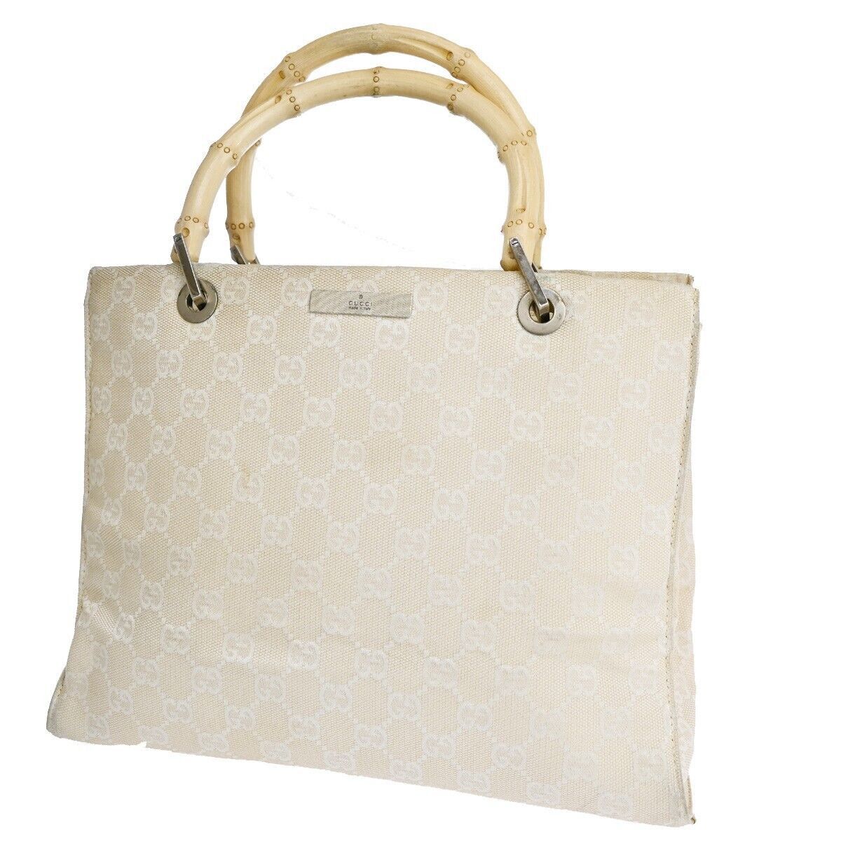Gucci Bamboo Beige Canvas Handbag (Pre-Owned) Size ONE SIZE - 1 Thumbnail