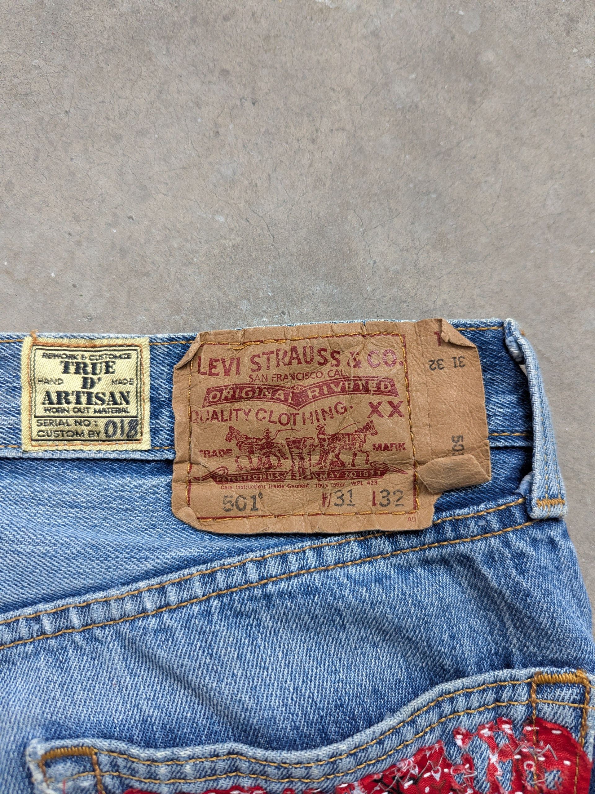 Levi's × Vintage OPEN FOR CUSTOM 🔥 Levis 501 Bandana Boro Sashiko Size US 31 - 14 Thumbnail