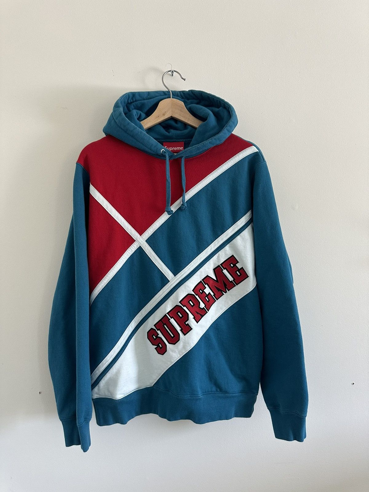image of Supreme Diagonal Hooded Sweatshirt in Blue, Men's (Size Medium)