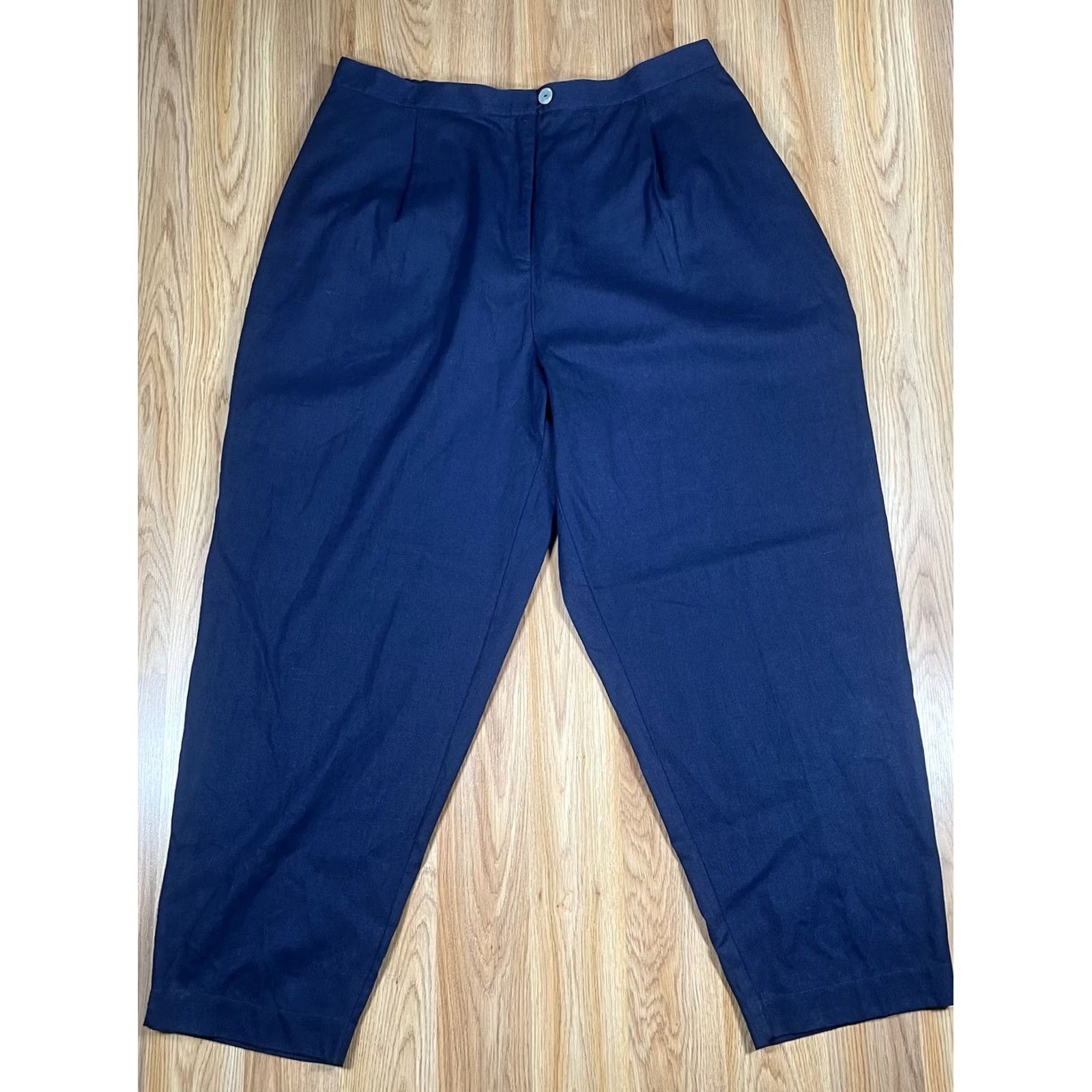 Vintage Options Melrose Pants Womens 3X Blue High Rise Linen Blend Straight Leg Pockets Size 40" / US 18 - 2 Thumbnail