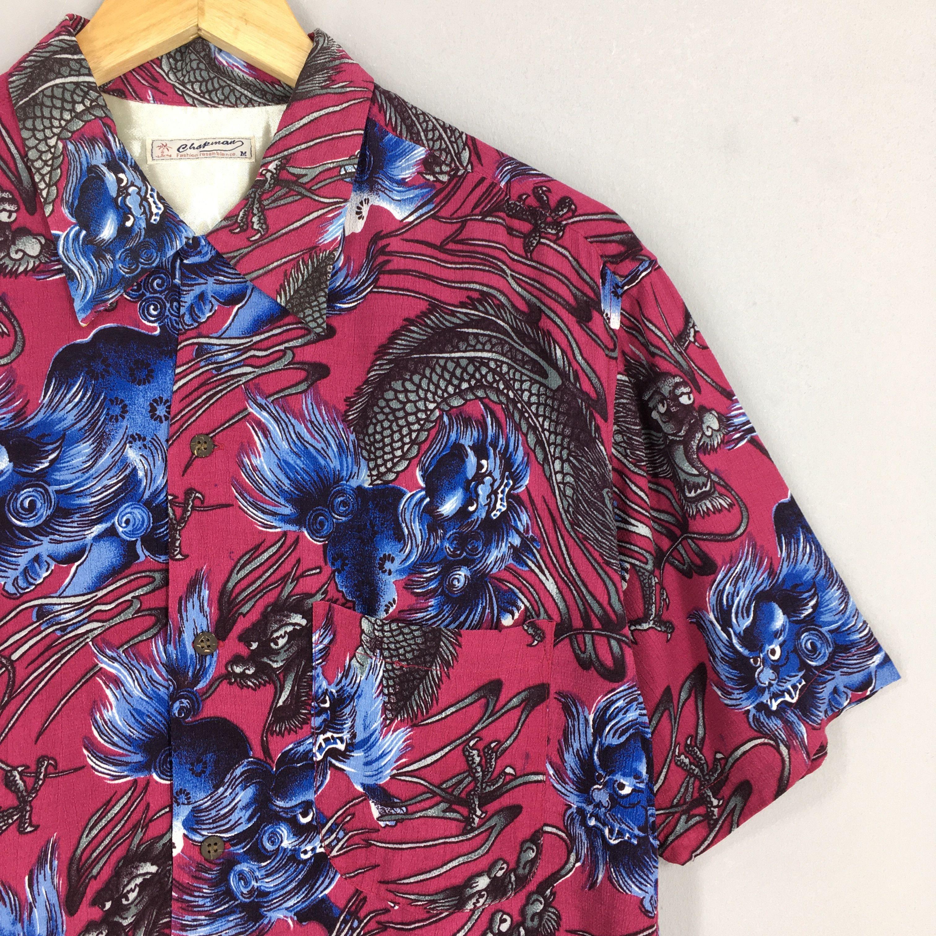 Japanese Brand × Vintage Vintage 1980s Hawaiian Japanese Thunder God Raijin Rayon Size US M / EU 48-50 / 2 - 2 Thumbnail
