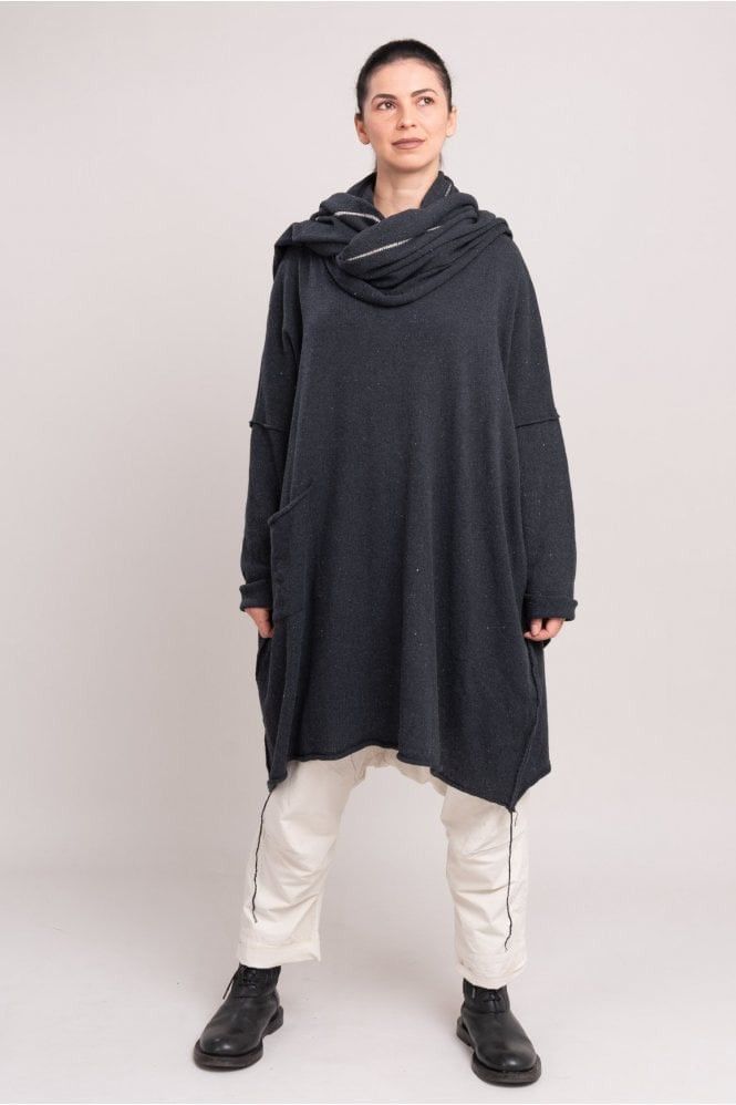 Studio B3 Design Amelsa Mud Dark Oversized Knit Tunic Cotton in Gray, Women's