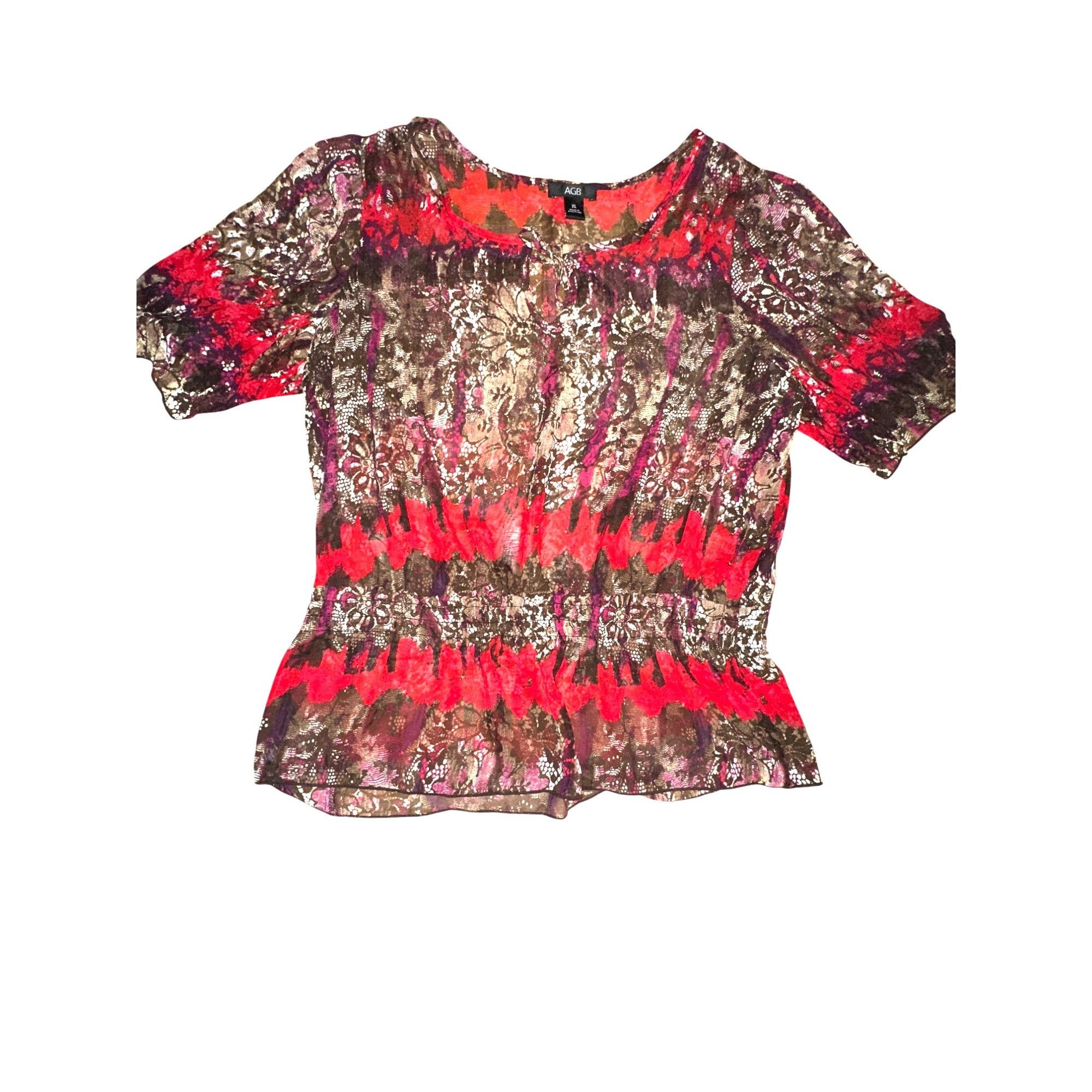 Other AGB XL Sheer Lace Tunic Red Black Snake Tie Neck Blouse Roma Size XL / US 12-14 / IT 48-50 - 10 Thumbnail