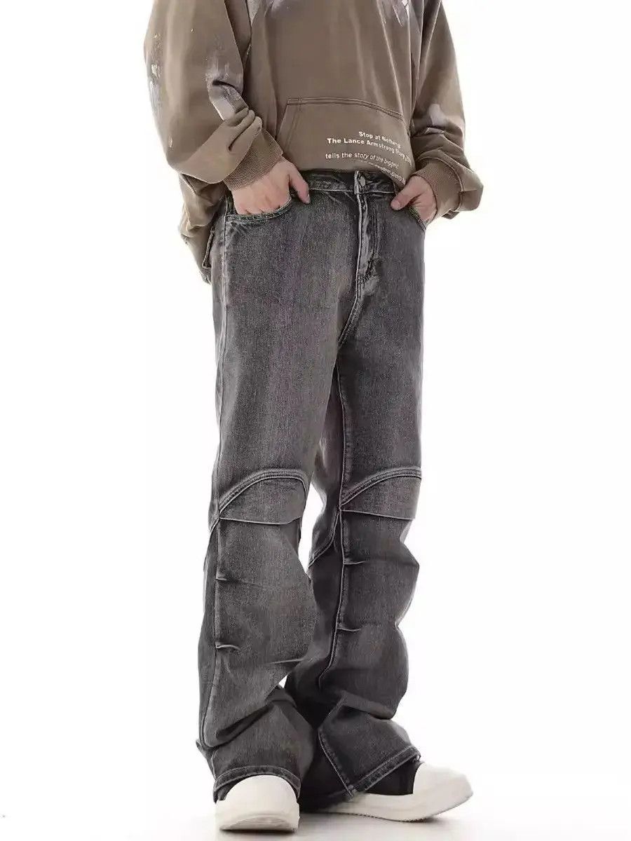 Japanese Brand Pleated Denim Low Waist Vintage Style Flared Coal Party Size US 32 / EU 48 - 5 Thumbnail