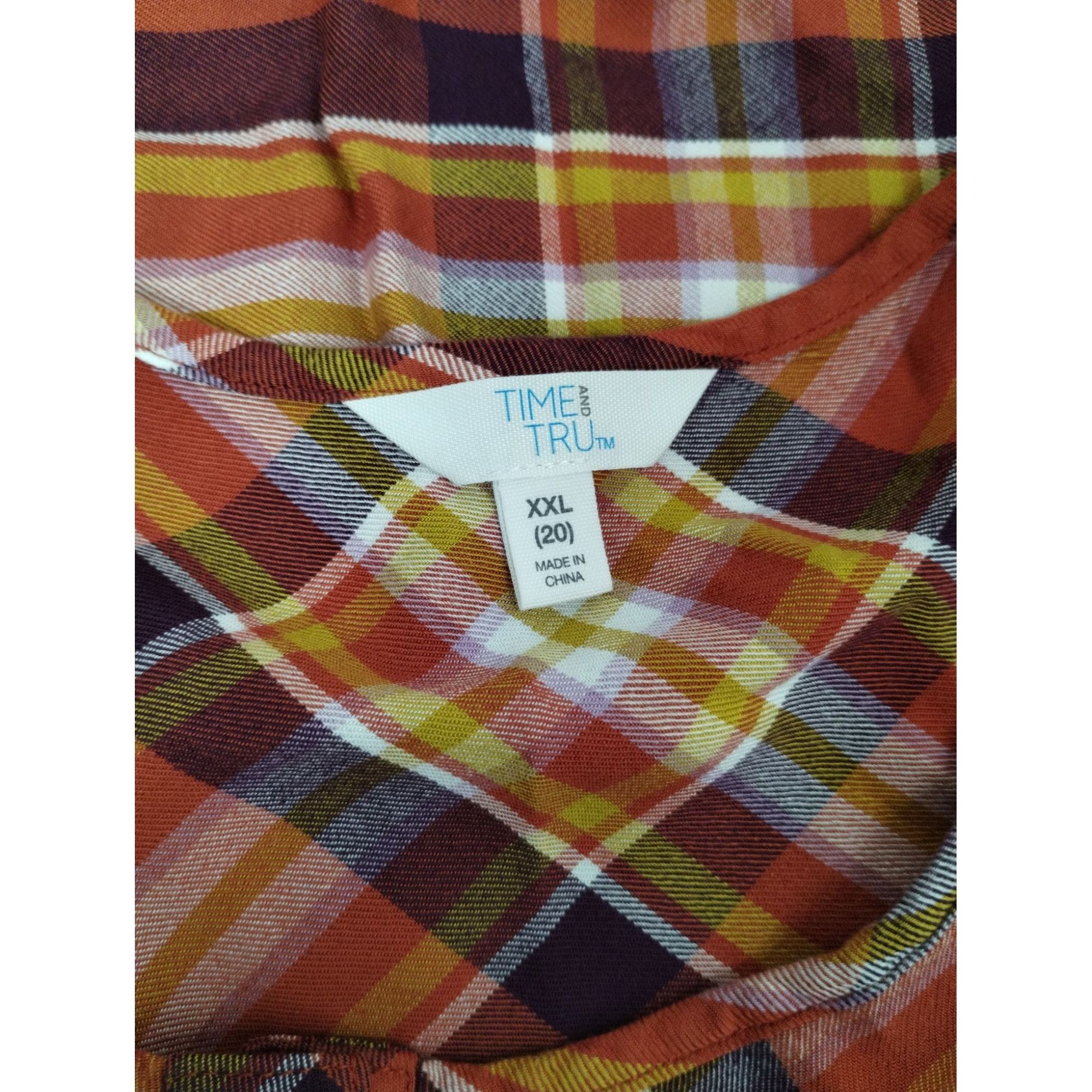 Other Time and Tru Womens XXL Orange and Yellow Plaid Ruffle Sleev Size XXL / US 16-18 / IT 52-54 - 6 Thumbnail