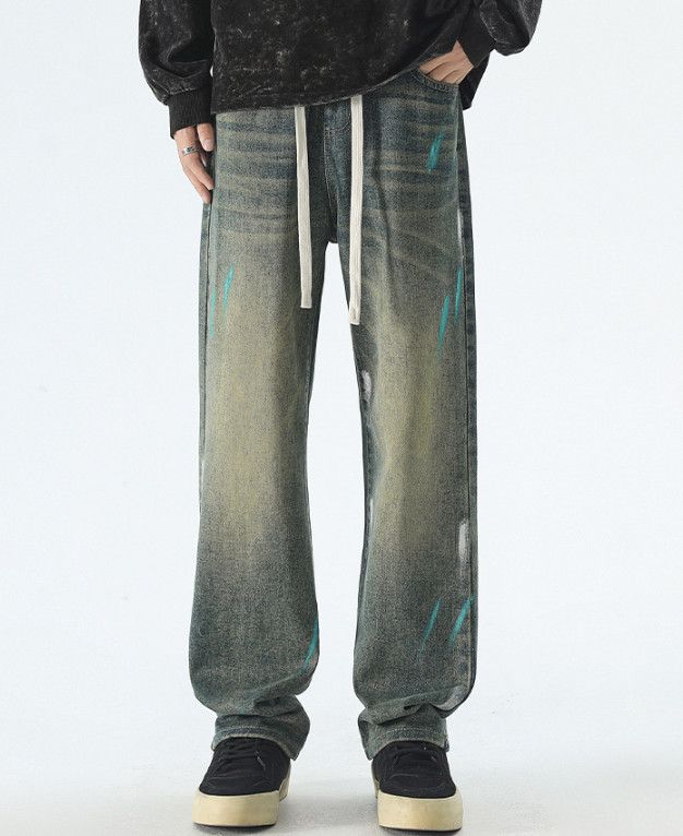 Japanese Brand Men's loose straight ink-splashed versatile casual jeans Size US 32 / EU 48 - 1 Thumbnail