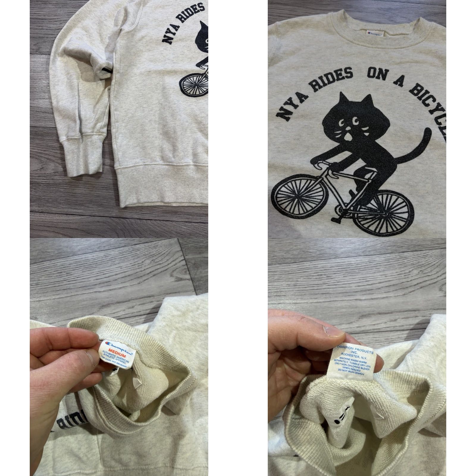 Issey Miyake VINTAGE Ne-net Nya Bicycle Cat Champion & Issey Miyake Japanese Women’s Sweatshirt Sz M Gray Pullover Sweatshirt Womens M cat theme 90s Size M / US 6-8 / IT 42-44 - 8 Thumbnail