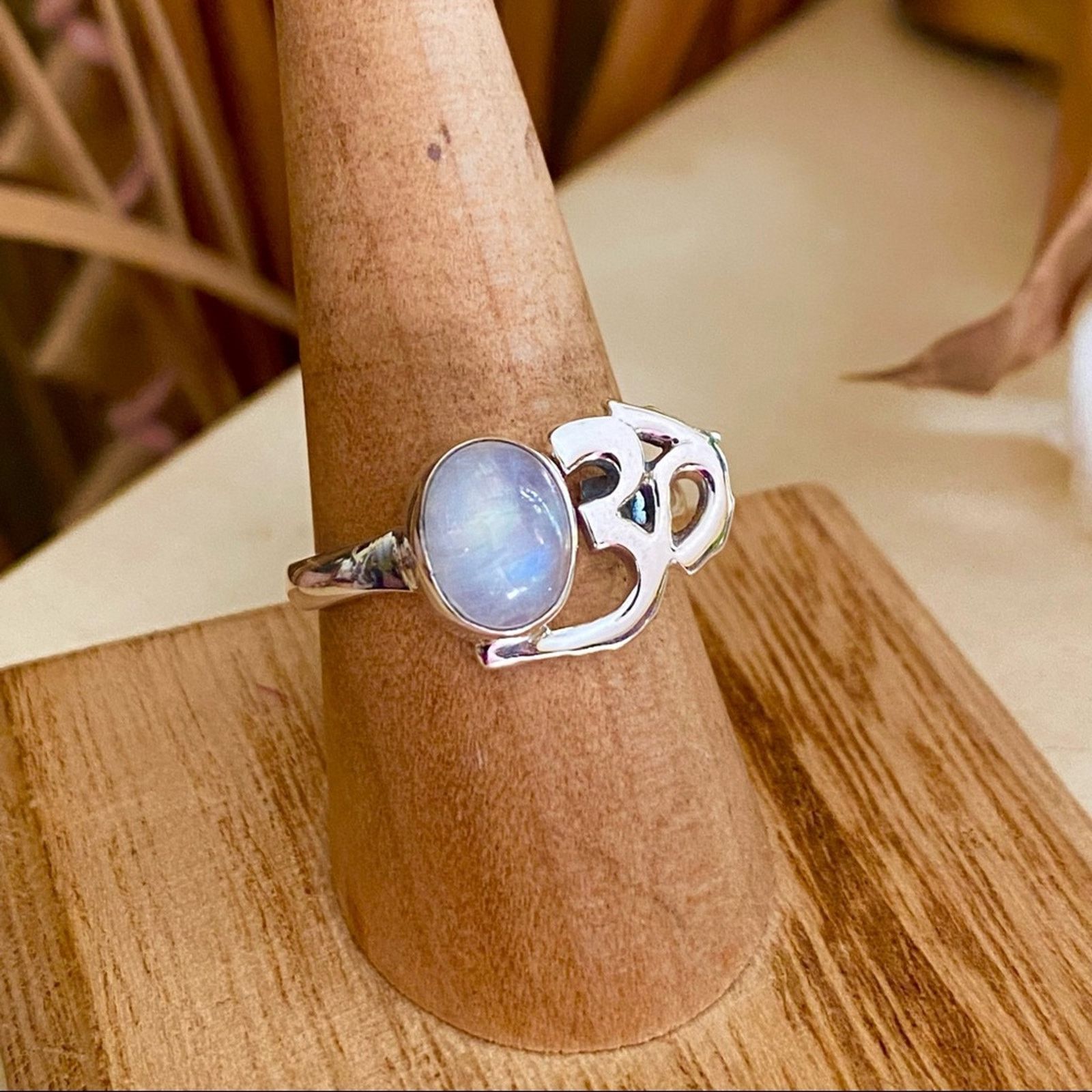 The Unbranded Brand Om Rainbow Moonstone Solid Sterling Silver Ring Size 8.5 Size ONE SIZE - 1 Thumbnail