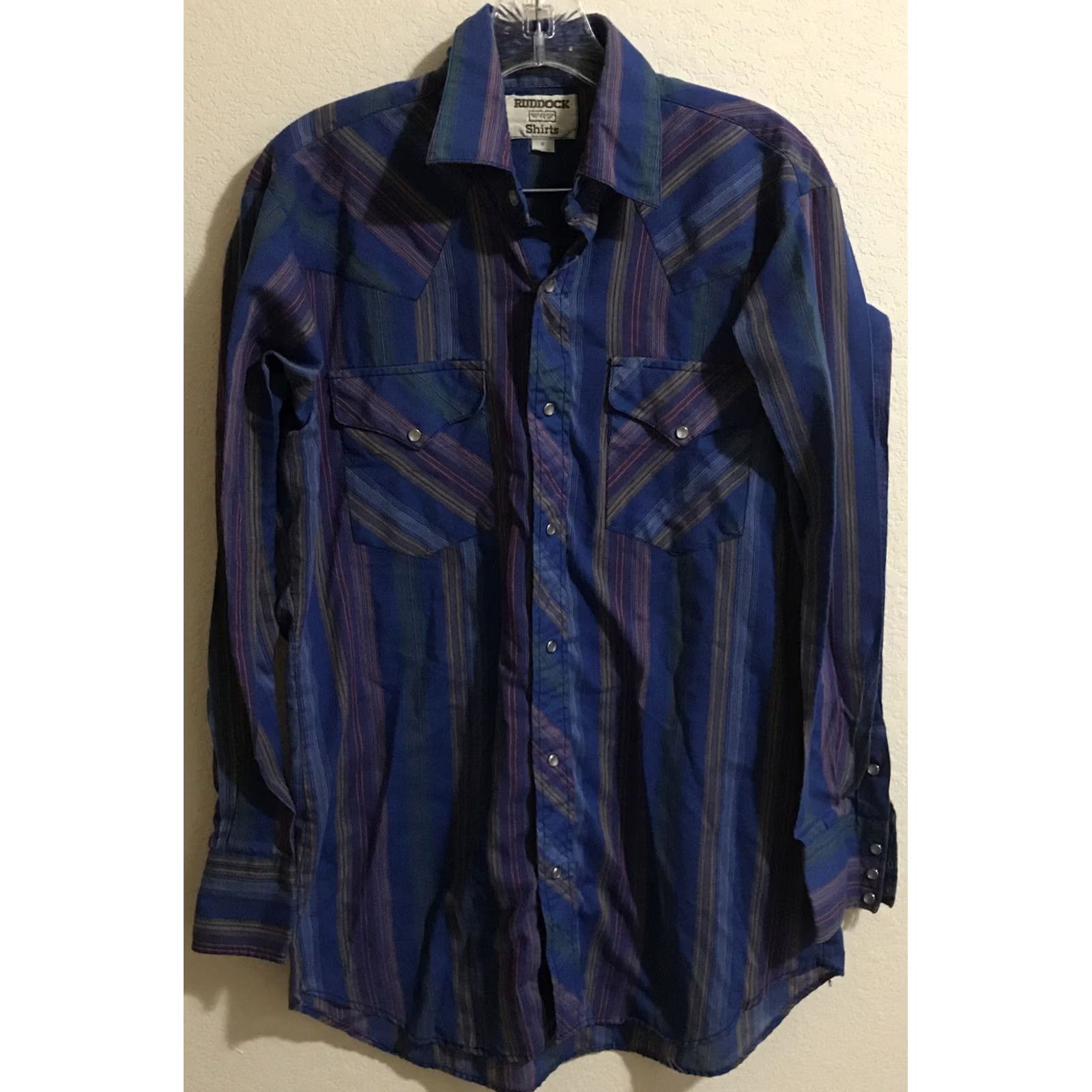 Vintage VINTAGE? (No) Ruddock Shirt Men Long Sleeve Button-Up Pearl Snap Striped Blue M Regular Western Shirt M Boys? Size US M / EU 48-50 / 2 - 2 Thumbnail