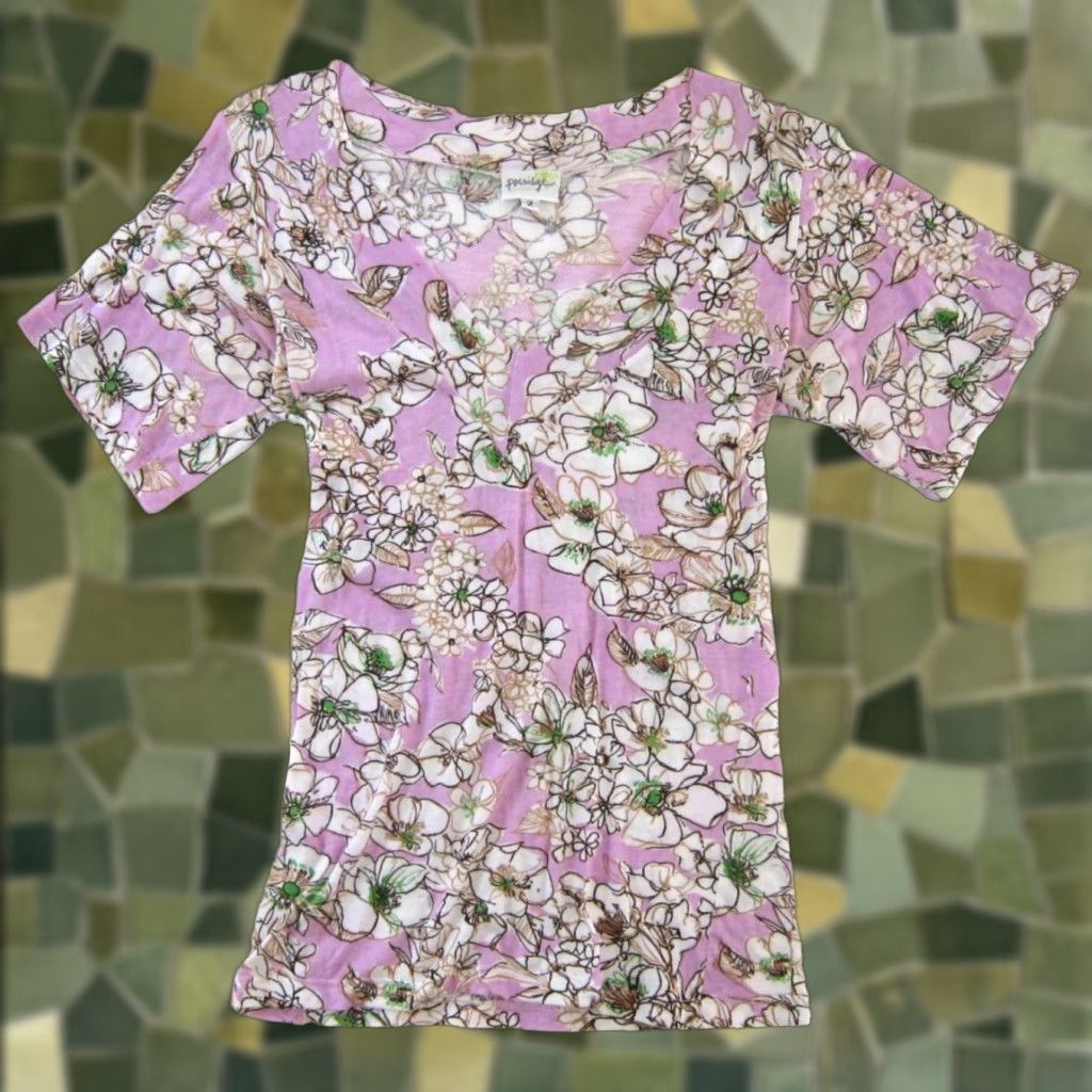 Anthropologie Porridge Laura Stang Anthropologie Cotton Purple White Floral V-Neck T-Shirt 2 Size XS / US 0-2 / IT 36-38 - 1 Thumbnail