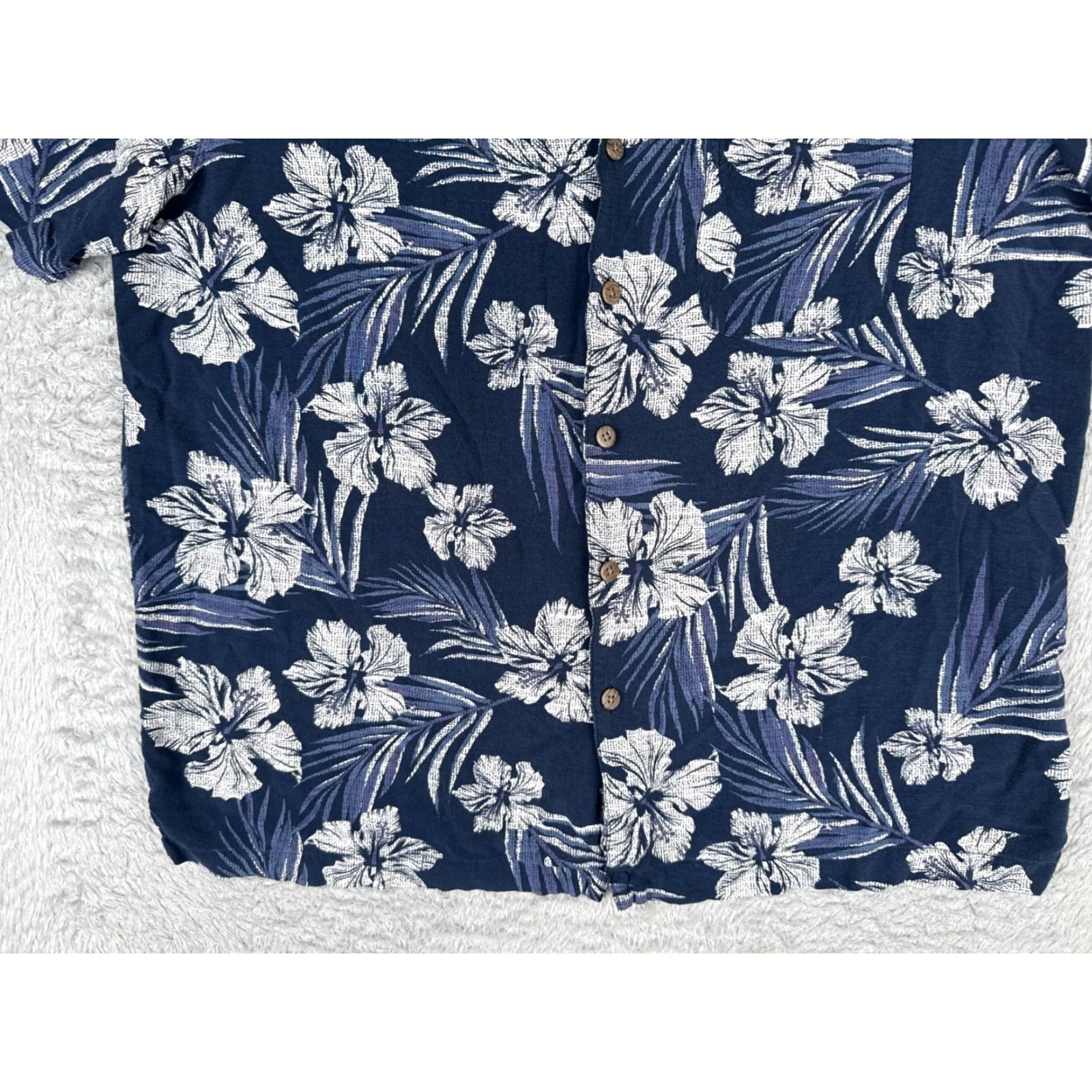 George George Shirt Adult Large Blue White Floral Leaf Button Up Hawaiian 100% Rayon Size US L / EU 52-54 / 3 - 5 Thumbnail