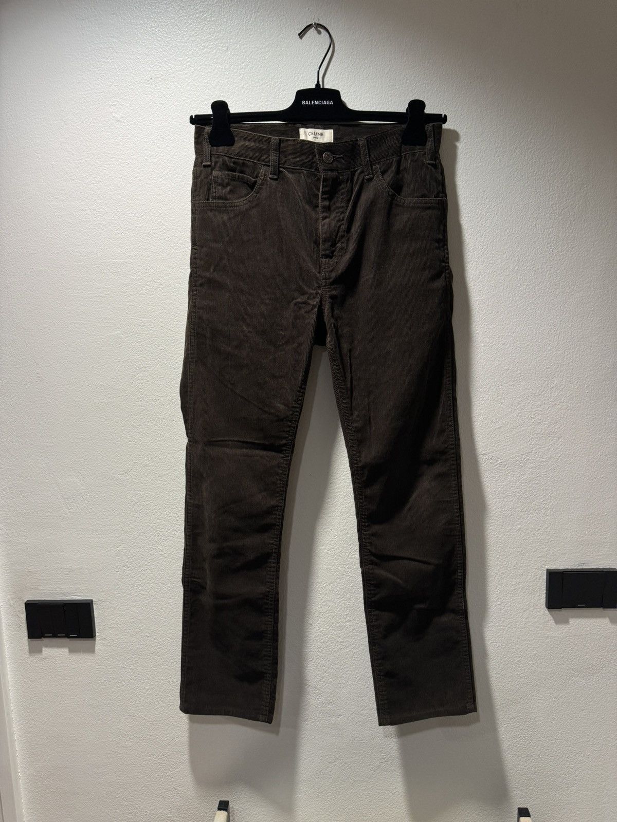 image of Celine Fw20 Velour Corduroy Trousers in Brown, Men's (Size 29)