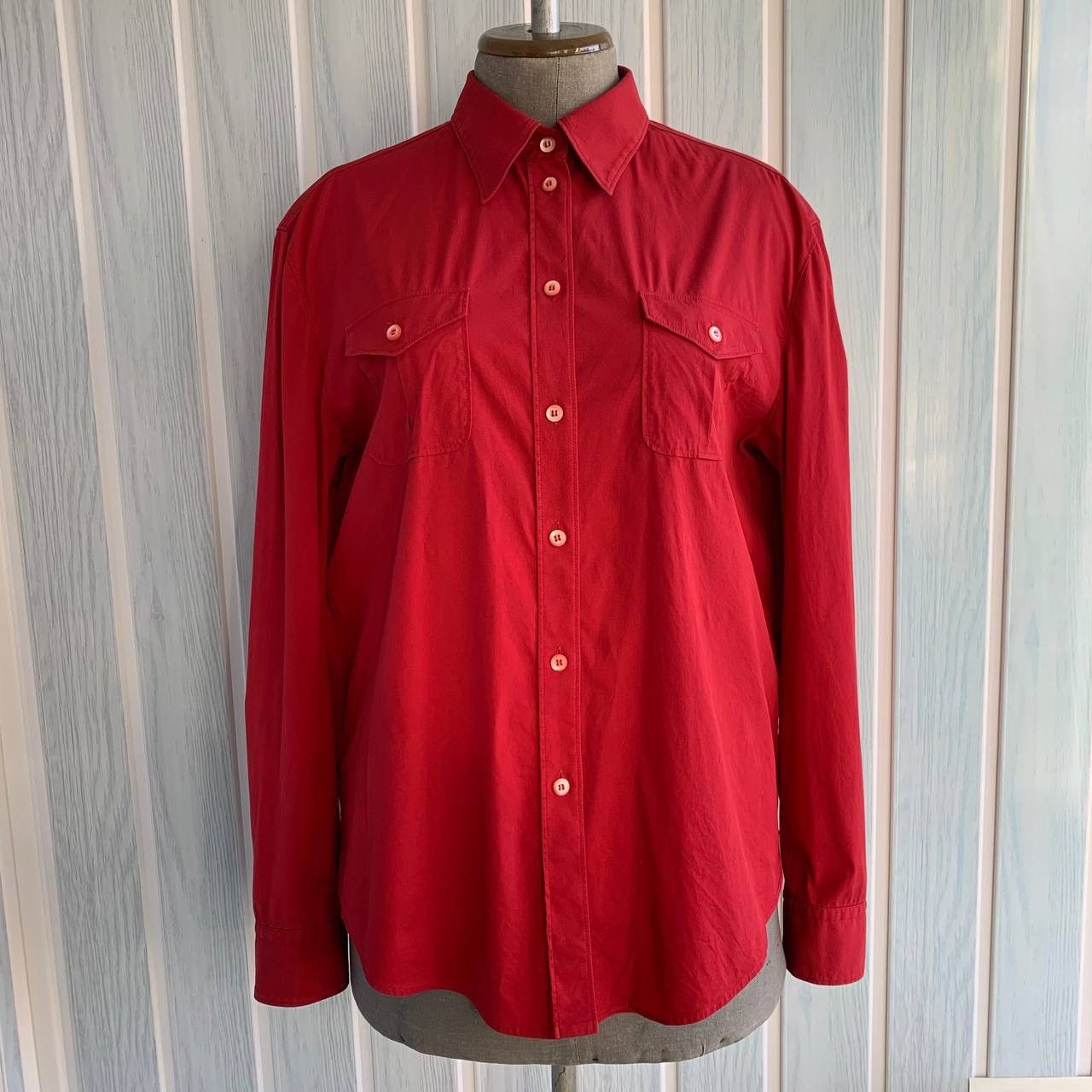 Vintage Prada Women Red Cotton & Nylon Button Up Shirt