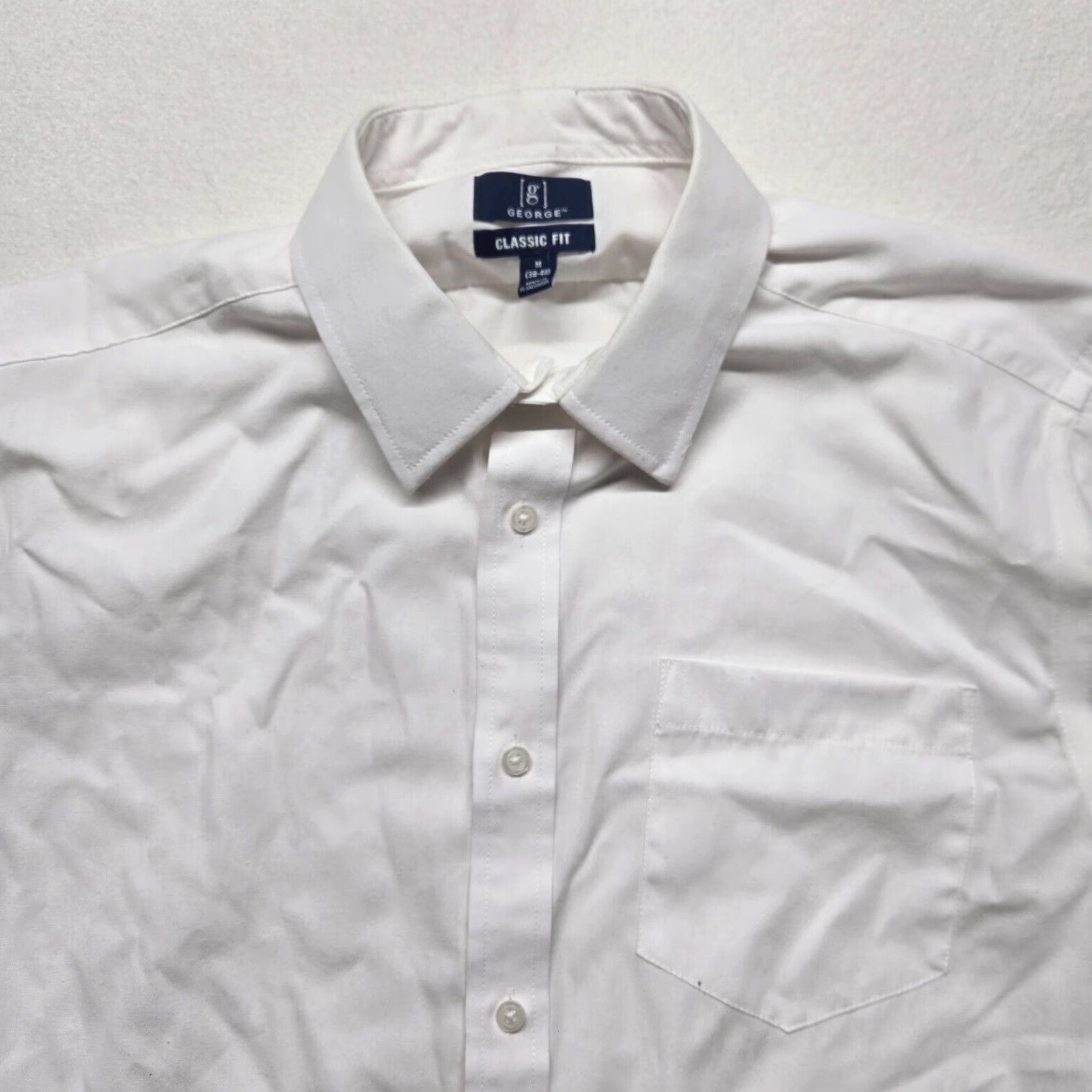 George VINTAGE George Classic Fit Dress Shirt Long Sleeve Adult Men's M Cotton Blend White Button Up Size 40R - 2 Thumbnail