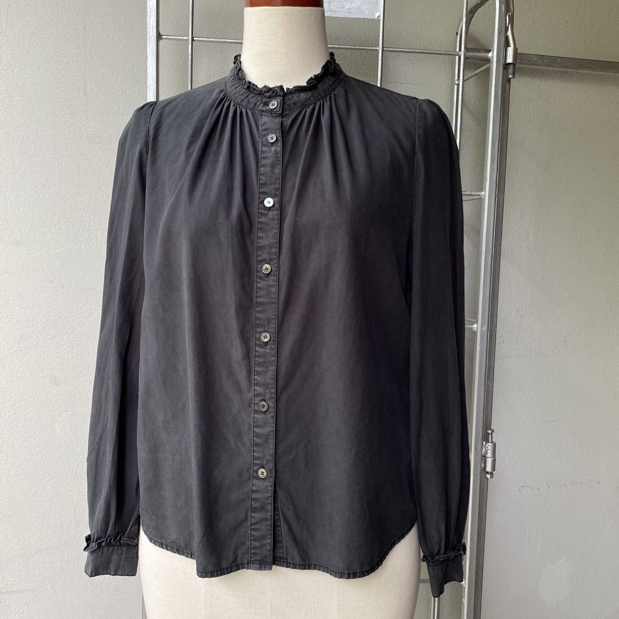 Japanese Brand LA MARINE FRANÇAISE Black Ruffle Collar Puff Shoulder Shirt Size M / US 6-8 / IT 42-44 - 17 Thumbnail