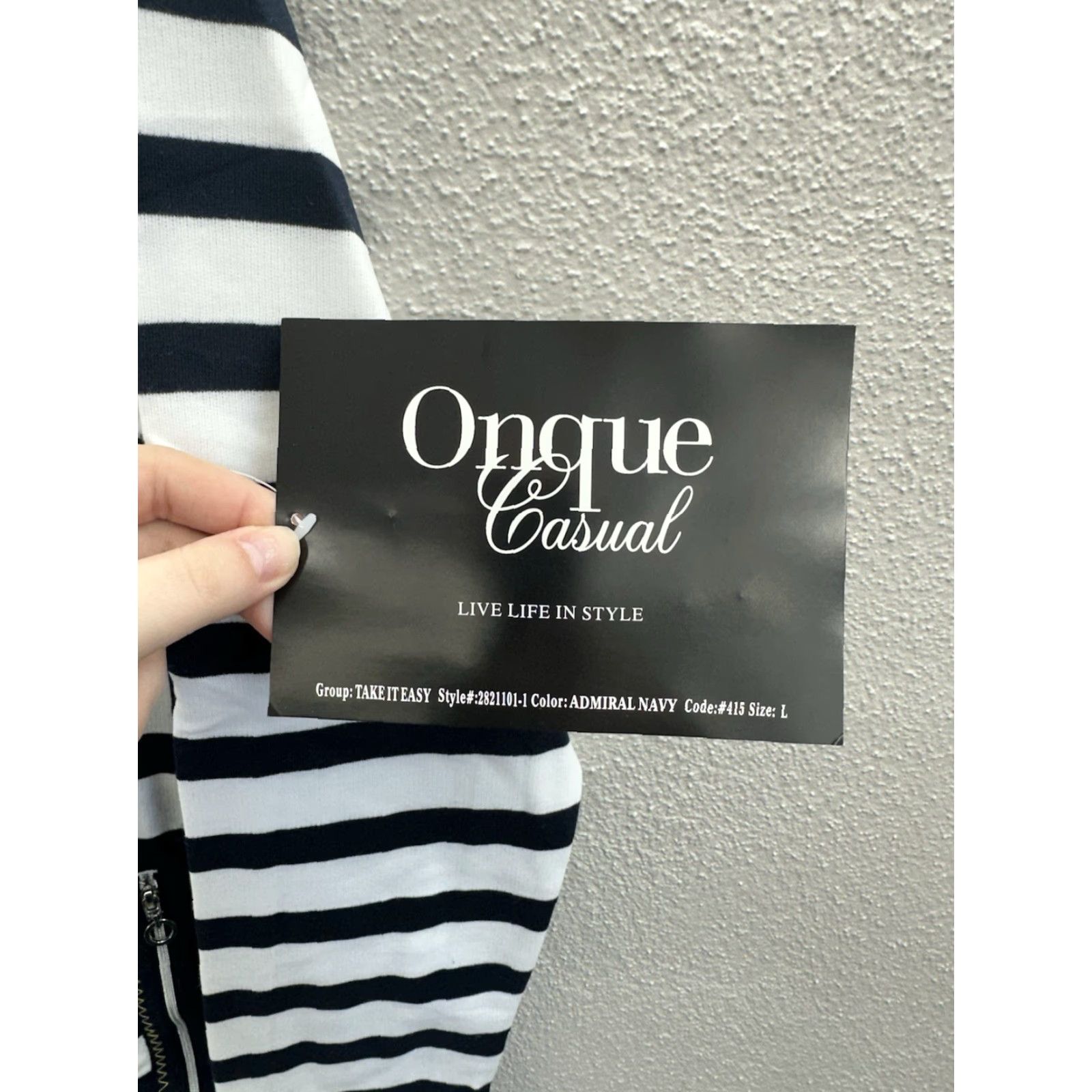 Vintage Onque Casuals Womens Jacket L Navy Striped Long Sleeve Full Zip NWTs Size L / US 10 / IT 46 - 3 Thumbnail