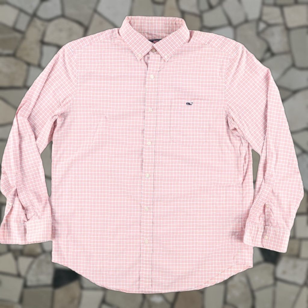 Vineyard Vines Vineyard Vines Performance Tucker Stretch Nylon Check Long Sleeve Button Down Shirt Pink Men L Size US L / EU 52-54 / 3 - 1 Thumbnail
