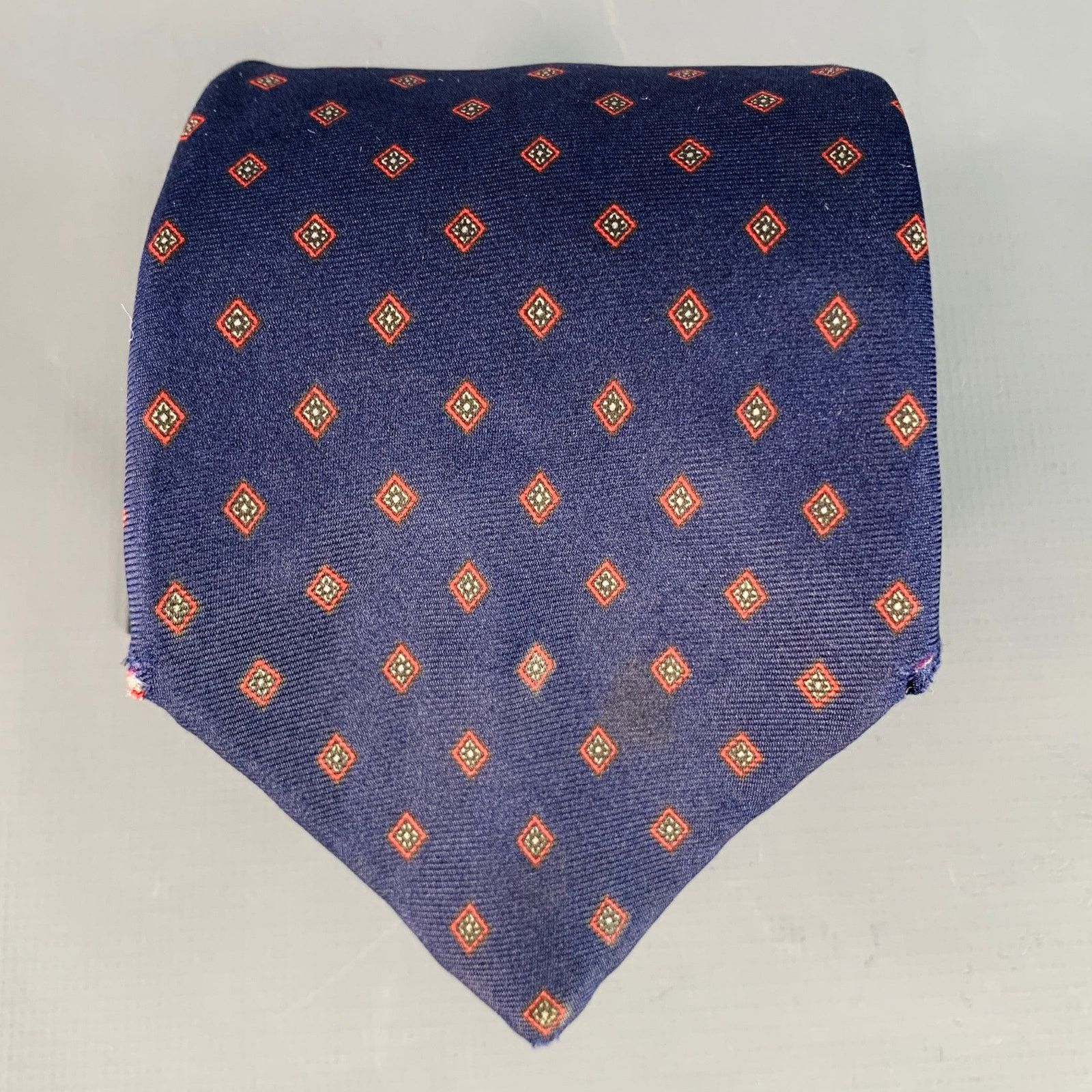 Dior CHRISTIAN DIOR Navy Red Diamond Silk Tie Size ONE SIZE - 1 Thumbnail