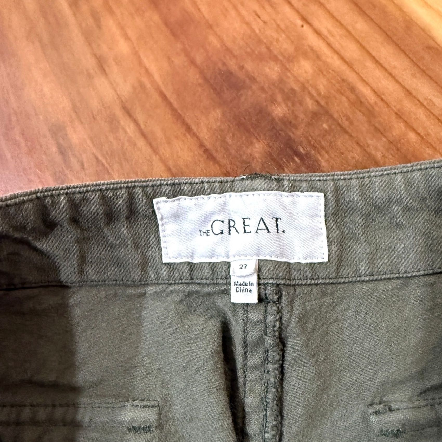 THE GREAT The Great Women's Pants 27 Cropped Straight Leg Cotton Green Casual 27 Waist 32 Inseam 21.5 In Knit Lightweight A8 Size 24" / US 00 / IT 34 - 3 Thumbnail