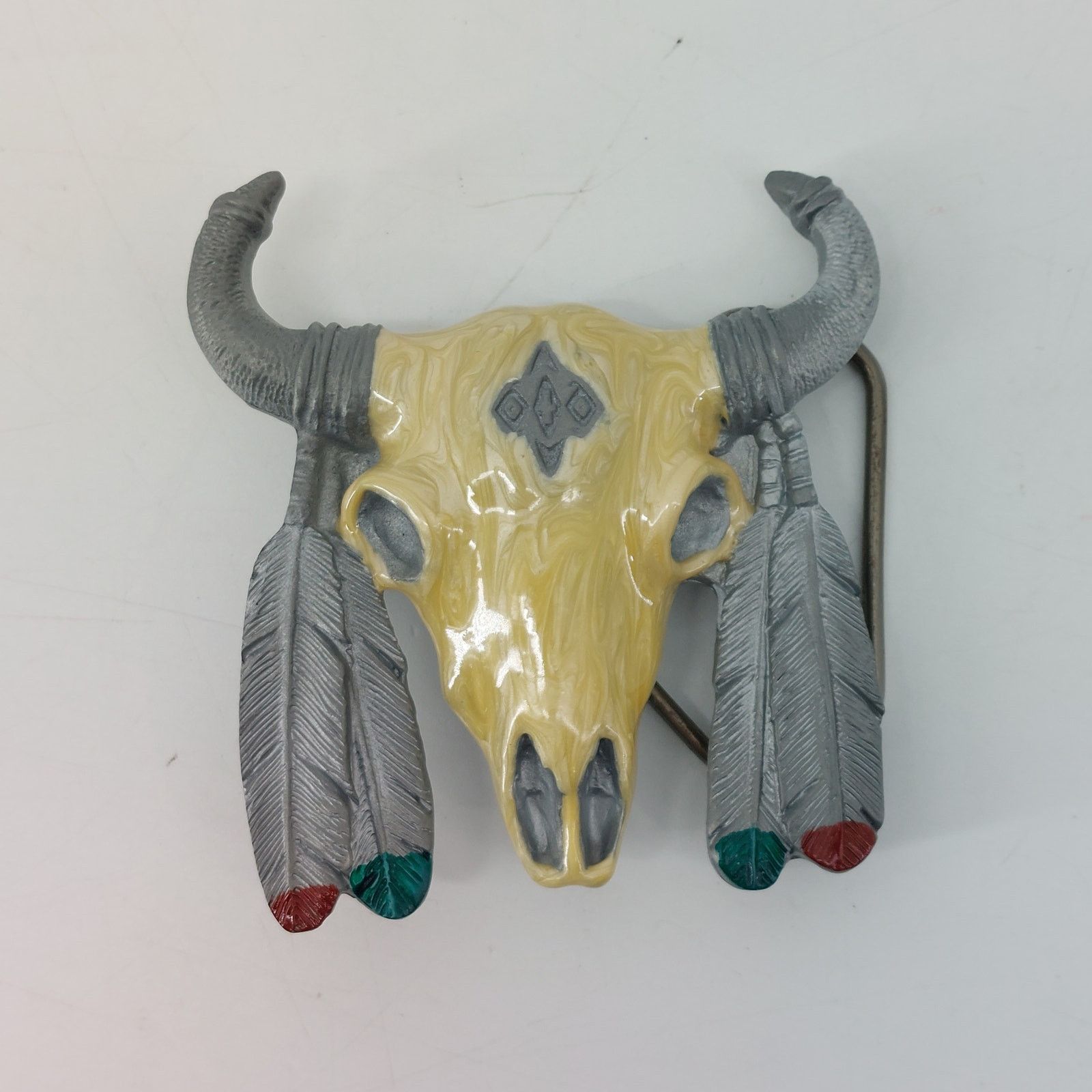 Vintage Western Skull 1992 Belt Buckle Feather Boho Cowboy Festival Size ONE SIZE - 7 Thumbnail