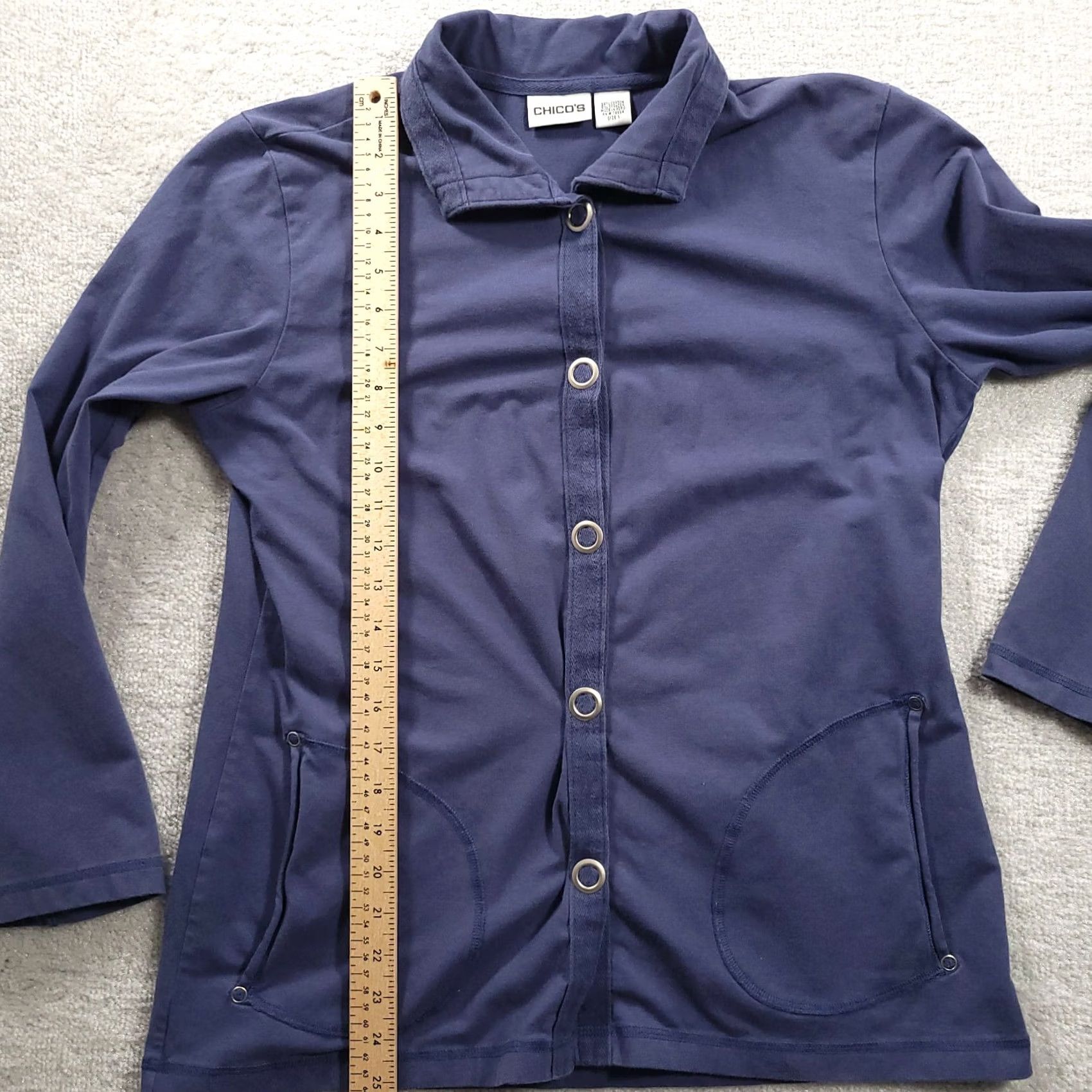 Vintage Chico's Womens Collared Shirt Button-Up Long Sleeve Blue with Pockets, Size 1, Regular Size XS / US 0-2 / IT 36-38 - 5 Thumbnail