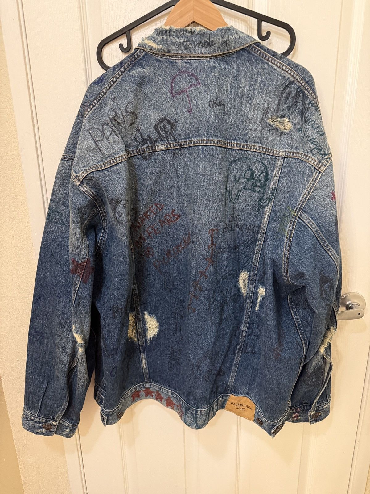 Balenciaga Balenciaga graffiti/doodle distressed denim jacket Size US M / EU 48-50 / 2 - 2 Thumbnail