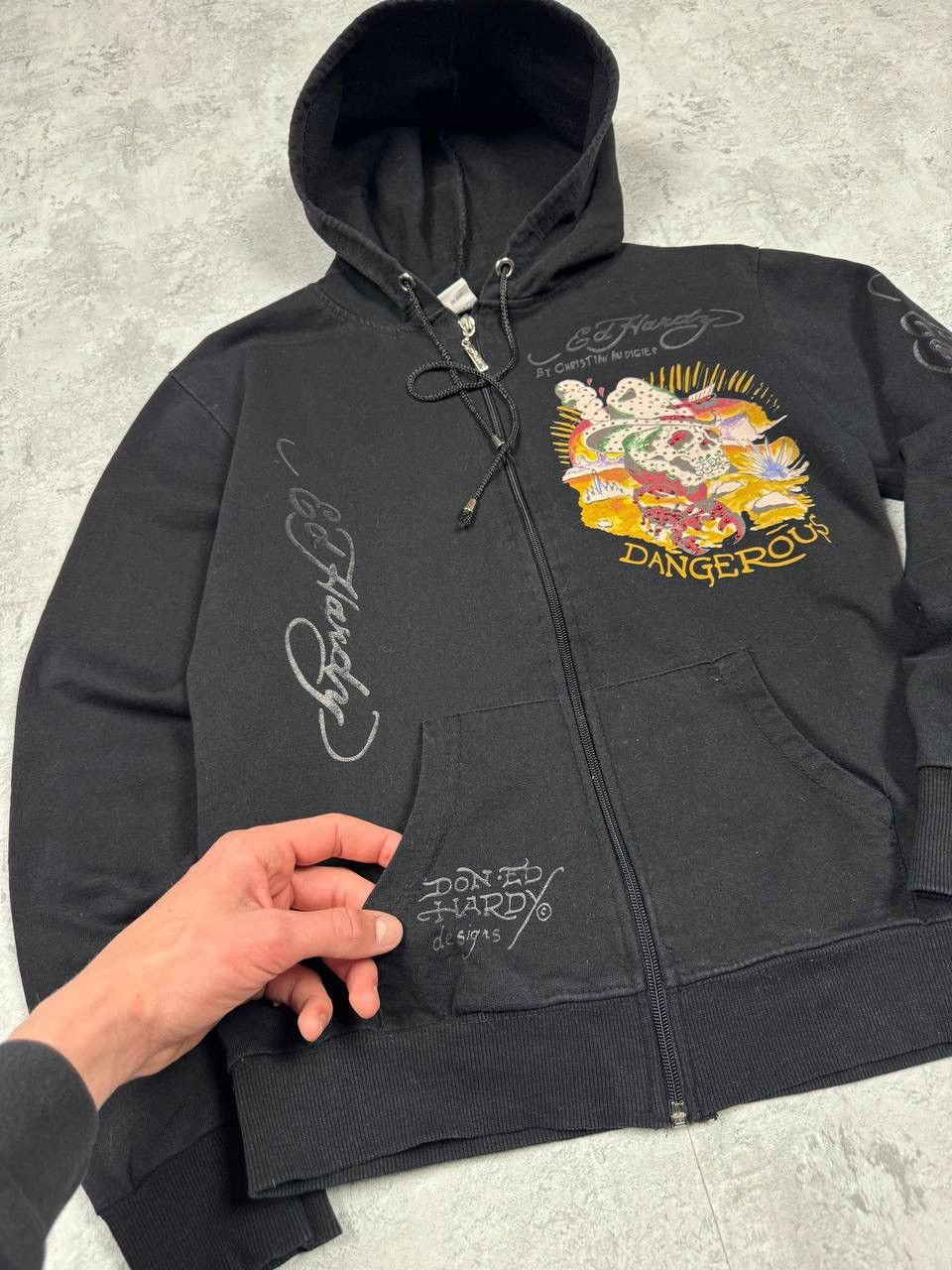 Ed Hardy Vintage Y2k Ed Hardy Dangerous Skull Black Zip Hoodie Size M / US 6-8 / IT 42-44 - 4 Thumbnail