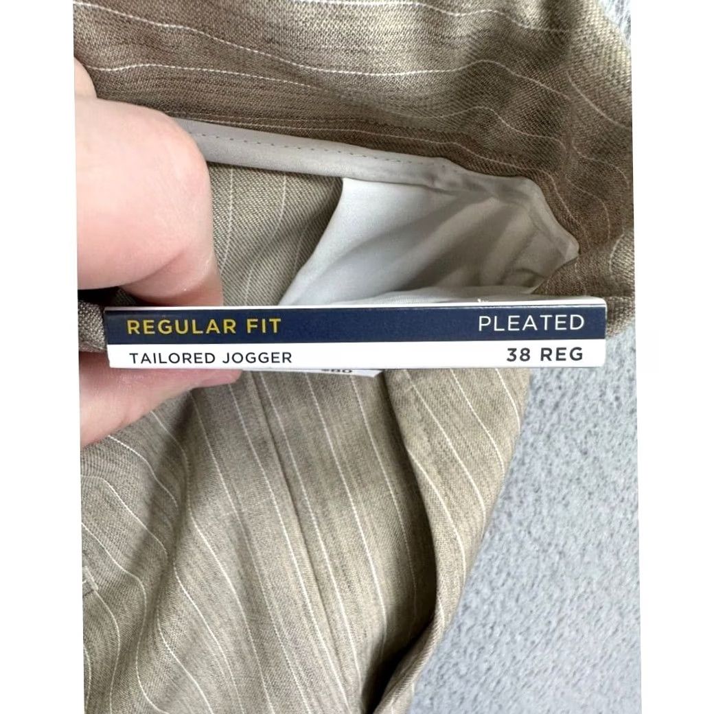 Stafford Stafford Pants Men 38 Tan Striped Regular Tailored Jogger Drawstring Pleated NEW Size US 38 / EU 54 - 4 Thumbnail