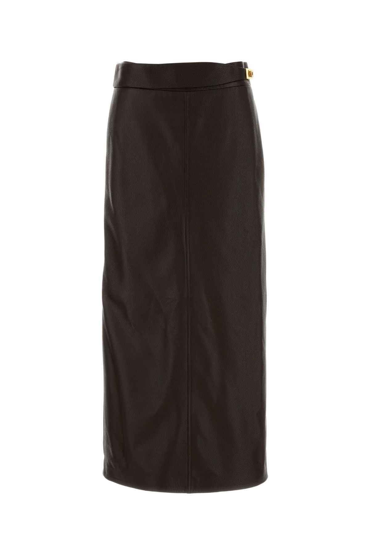Salvatore Ferragamo Dark Brown Leather Skirt Size 27" / US 4 / IT 40 - 1 Thumbnail
