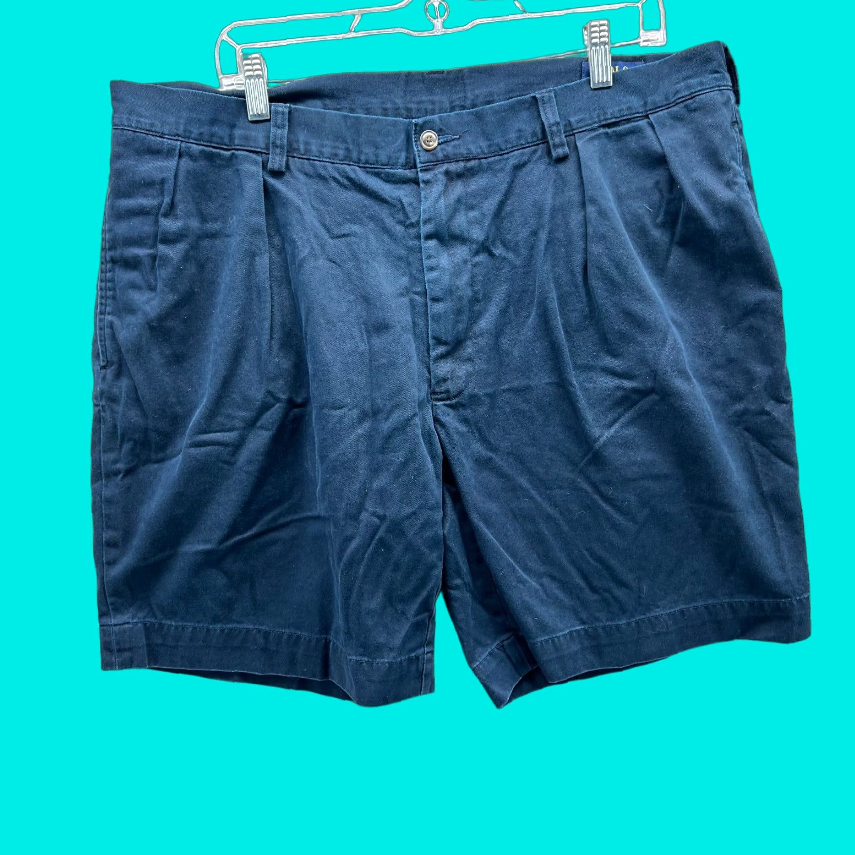 Polo Ralph Lauren VINTAGE Ralph Lauren Shorts Mens 38 Blue Navy Chino Pleated 9' Canvas Cotton Shirt Size US 38 / EU 54 - 1 Thumbnail