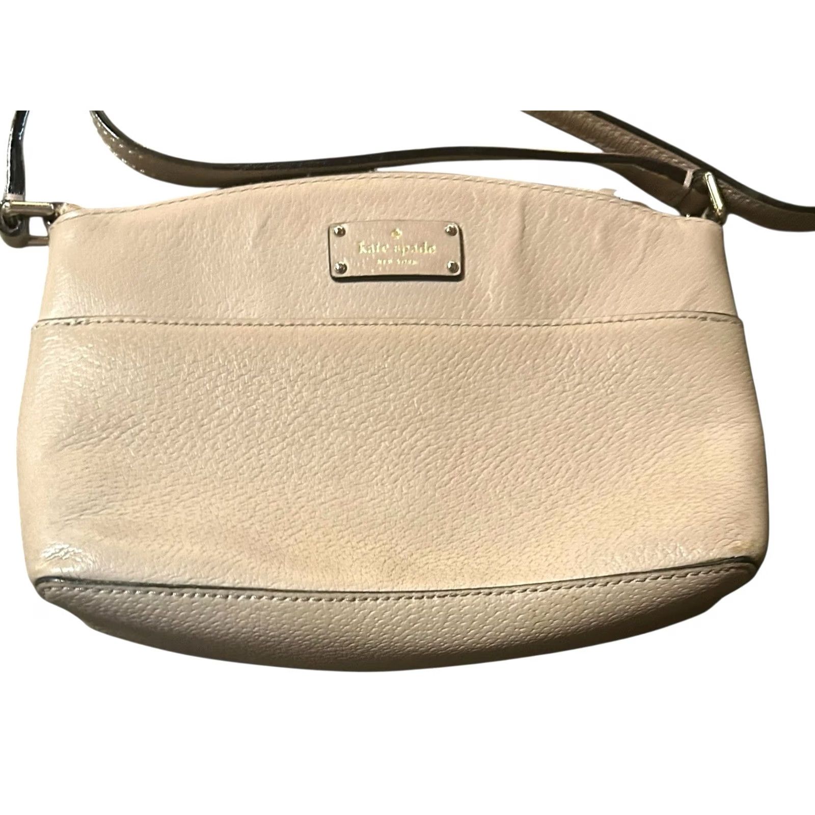 Vintage kate spade new york Cobble Hill Crossbody Bag Purse Taupe Small Leather Pebbled Zip Adjustable Strap Women Mens? No; Women Size ONE SIZE - 2 Thumbnail