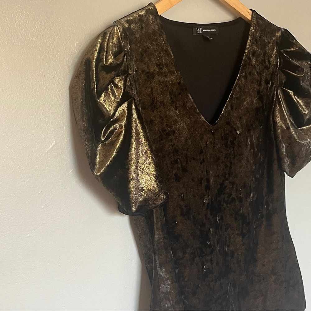 Designer INC International Women's Velvet Top Gold Black Medium Size M / US 6-8 / IT 42-44 - 2 Thumbnail