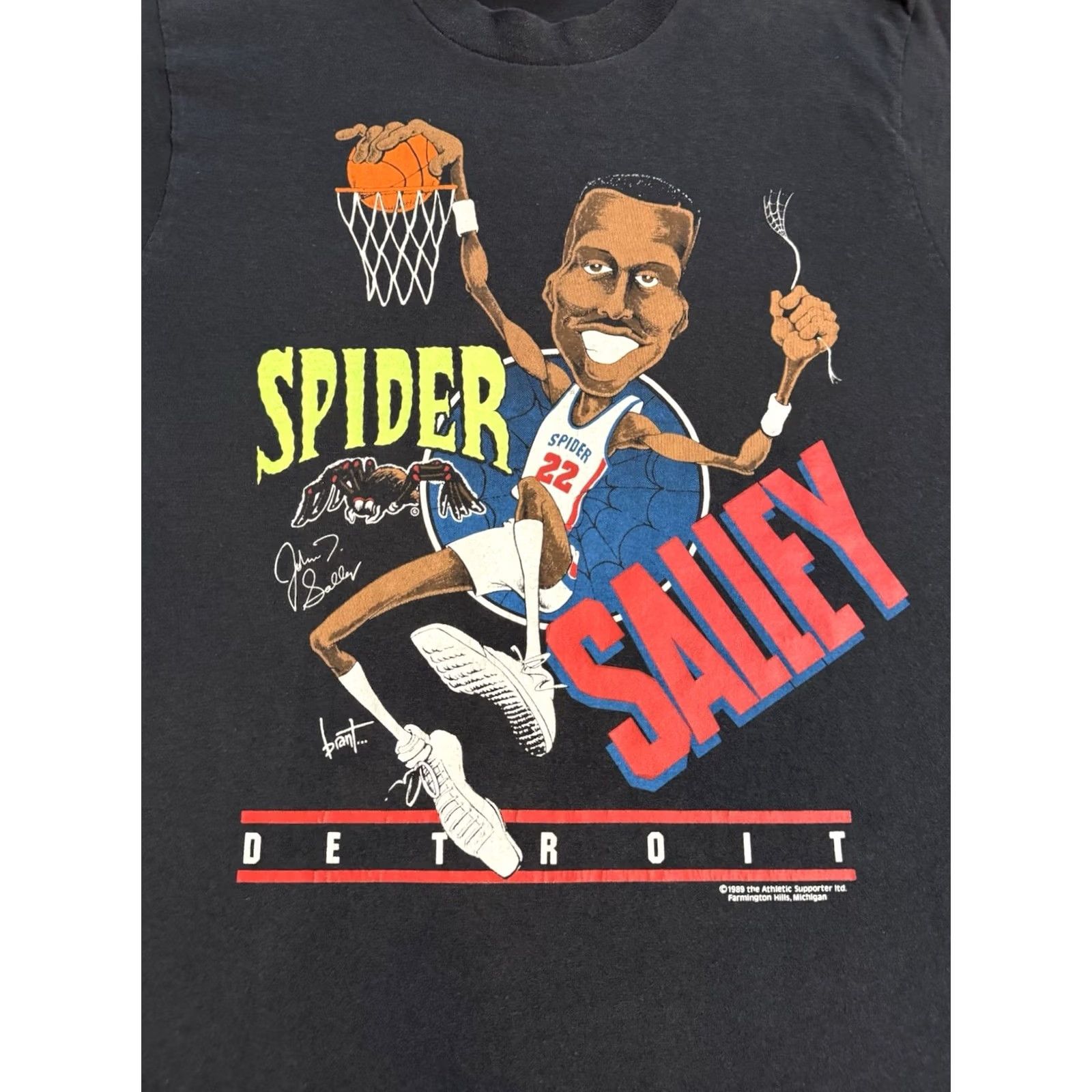 Vintage VINTAGE 1989 John “Spider” Salley Detroit Pistons T Shirt M NBA Basketball Black Mens Size US M / EU 48-50 / 2 - 2 Thumbnail