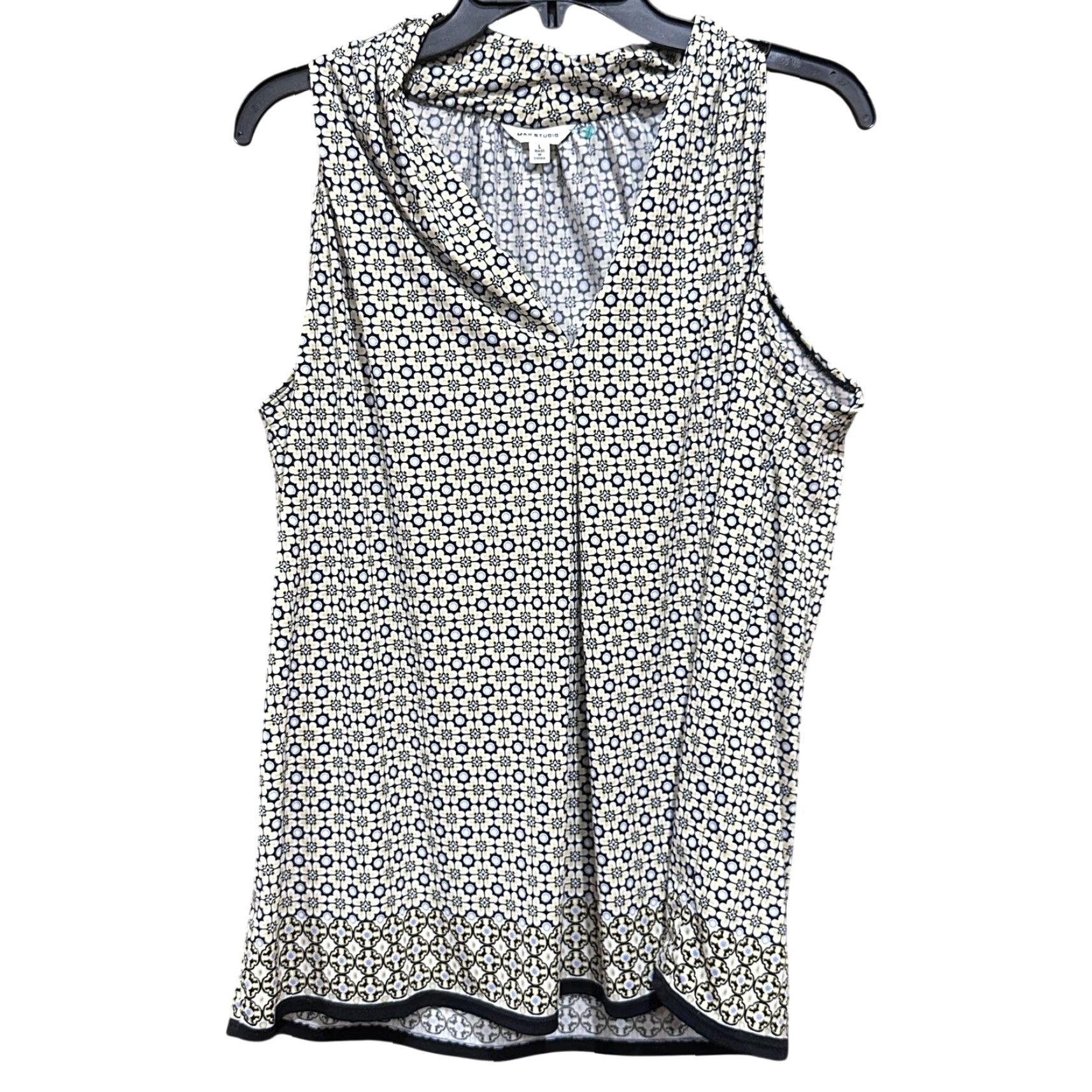 Vintage Max Studio Blouse Womens L Blue Yellow Sleeveless Cowl Neck Bohemian Geometric Stripe Pattern Regular Womens Size L / US 10 / IT 46 - 2 Thumbnail