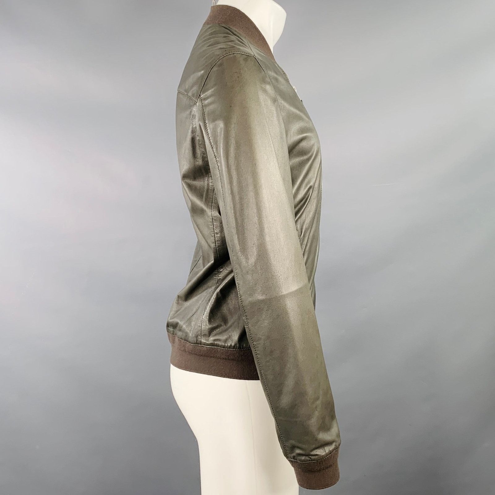 Allsaints ALLSAINTS Size M Green Olive Sheepskin Leather Bomber Jacket Size US M / EU 48-50 / 2 - 2 Thumbnail