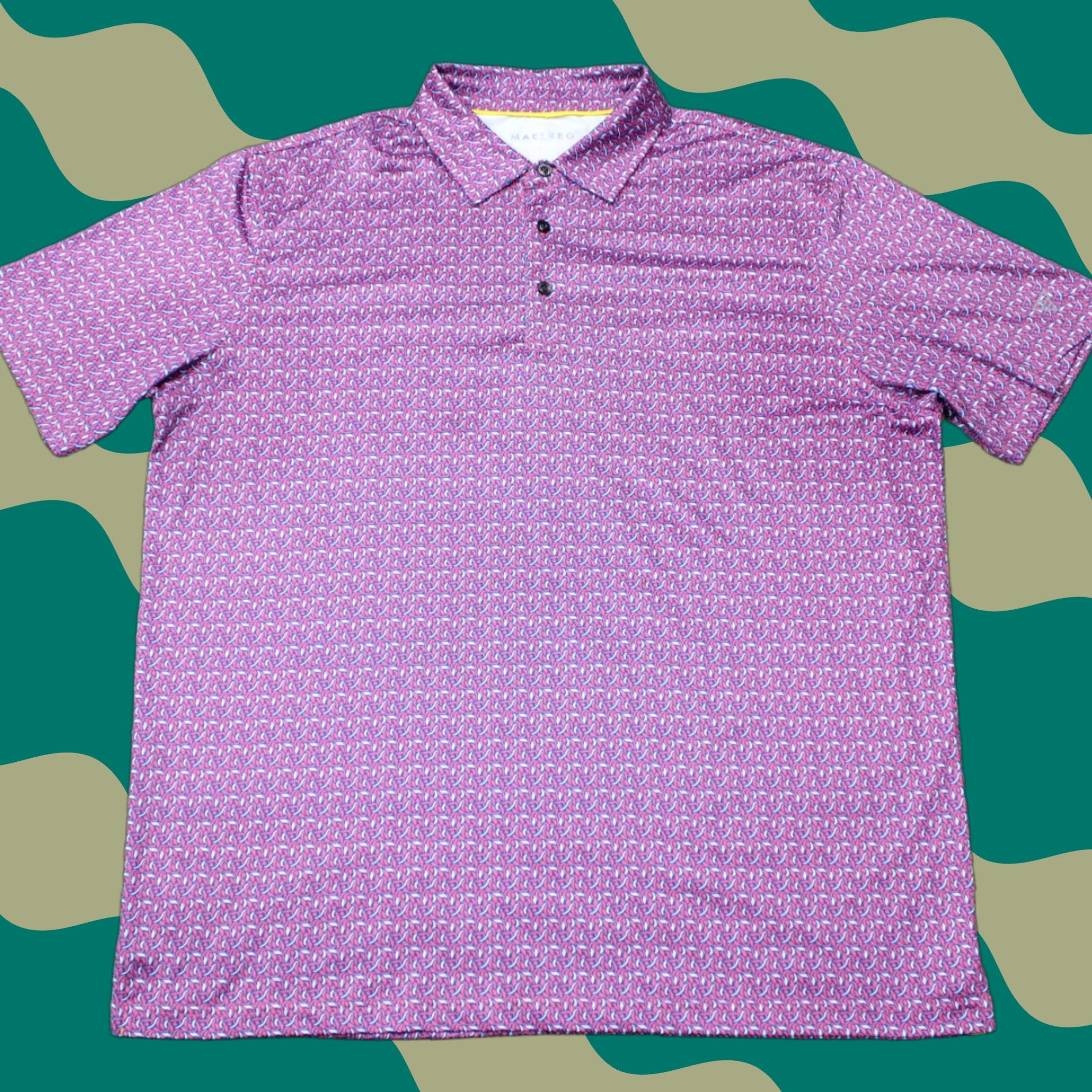 Vintage Maelreg Polo Shirt Mens XL Pink/Blue Geometric Performance Golf Short Sleeve Shirt Size US XL / EU 56 / 4 - 1 Thumbnail