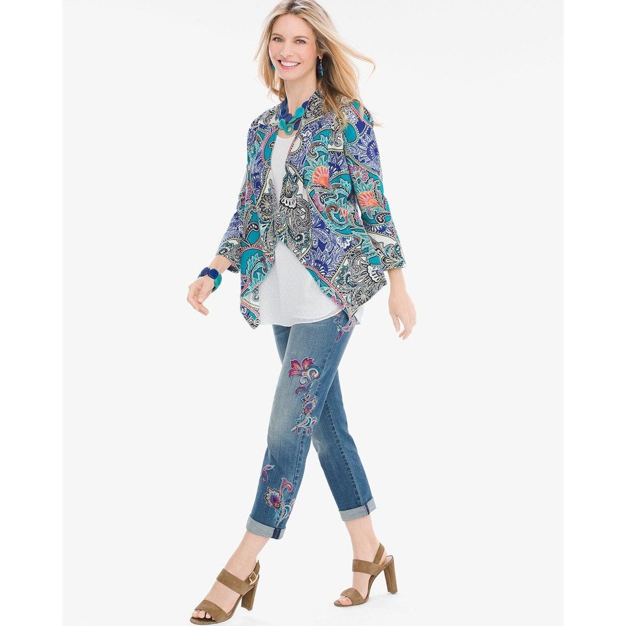 Other Chicos Womens Statement Jacket Artistic Paisley Linen Draped Size L / US 10 / IT 46 - 8 Thumbnail