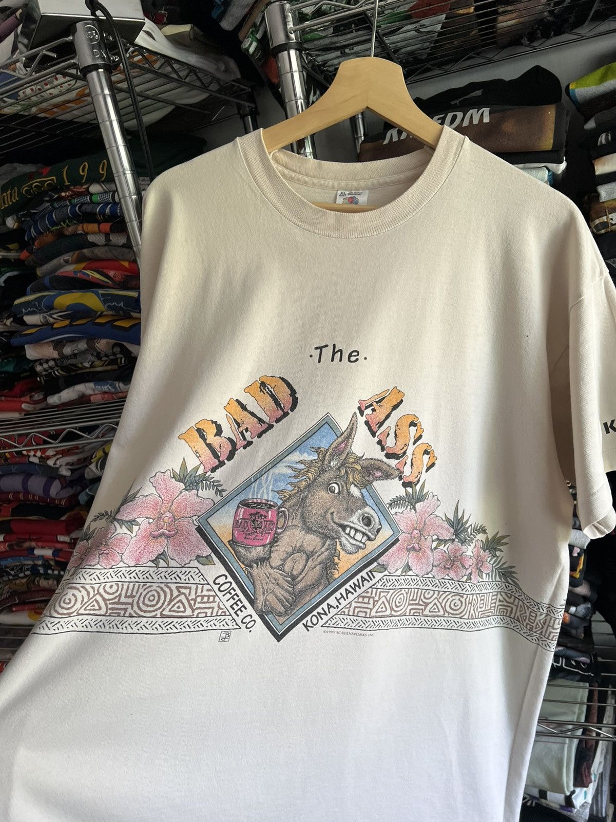 Fruit Of The Loom 1995 The Bad Ass Coffee Horse Kona Hawaii Single Stitch Size US XL / EU 56 / 4 - 1 Thumbnail