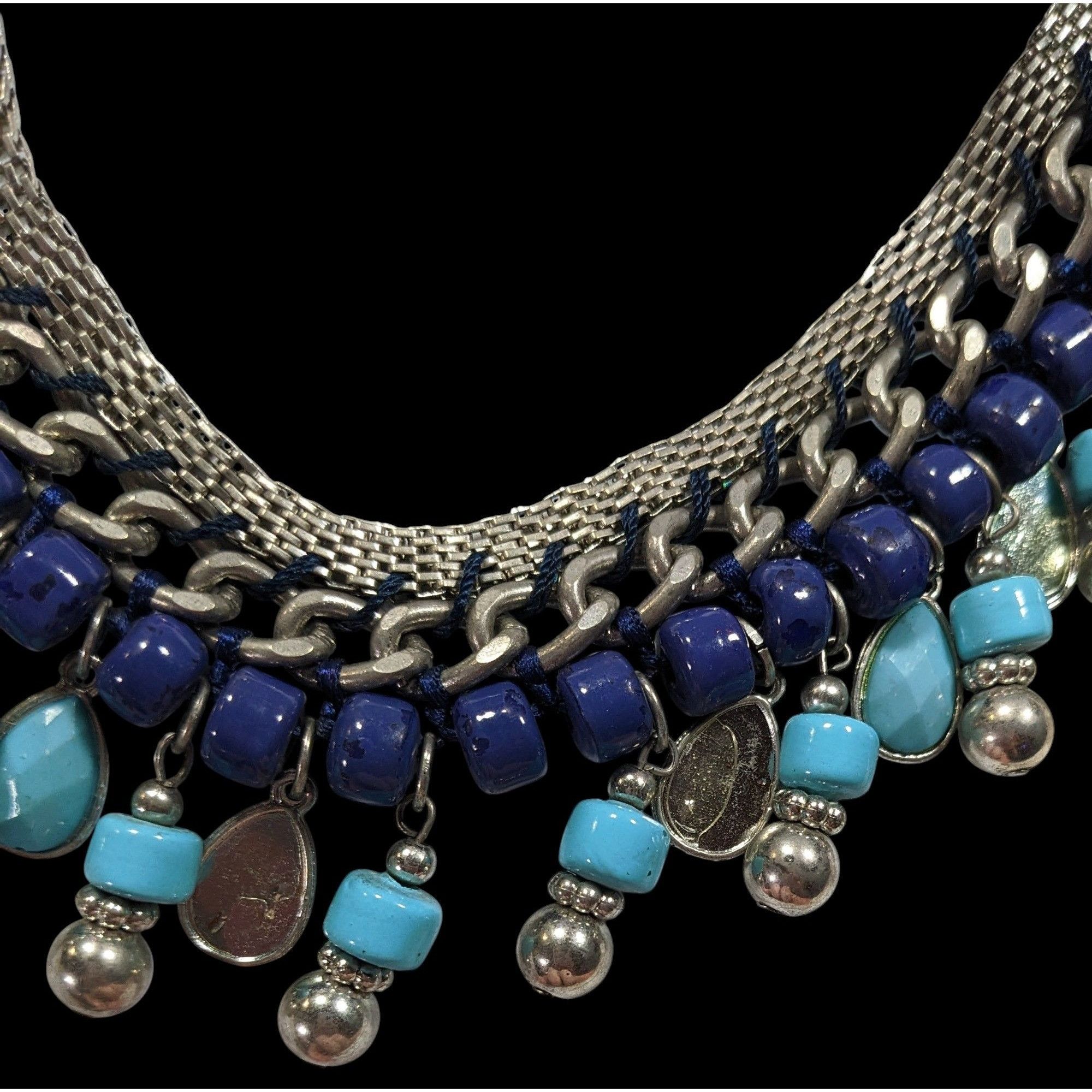 Other Bohemian Fringe Blue And Silver Tone Beaded Necklace Size ONE SIZE - 3 Thumbnail