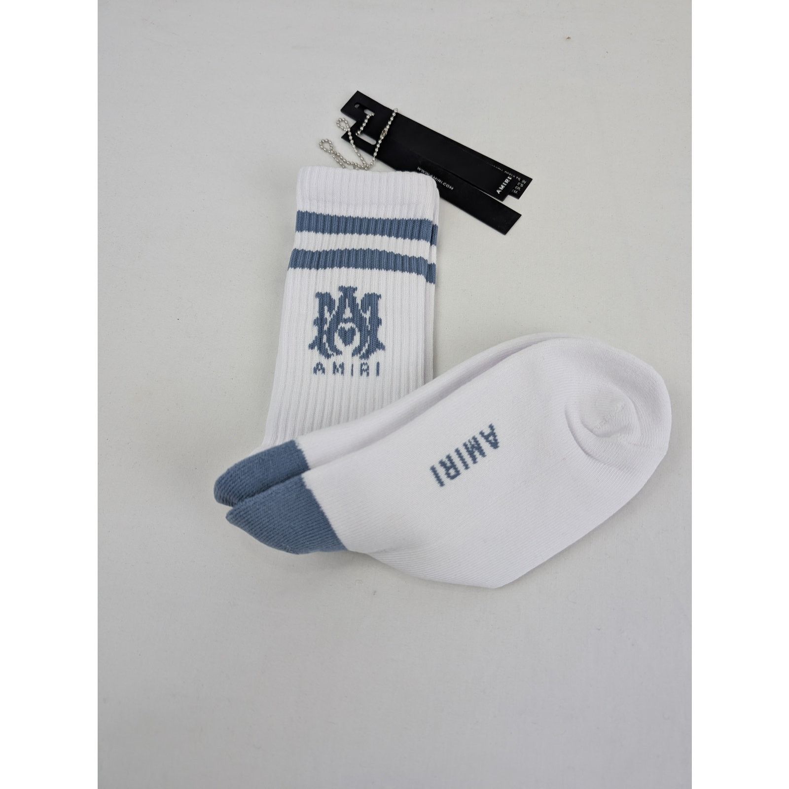 Amiri o1rshd1 Q:2 / Size: 45-46 / MA Stripe Socks White/Dusty Blue Size ONE SIZE - 9 Thumbnail